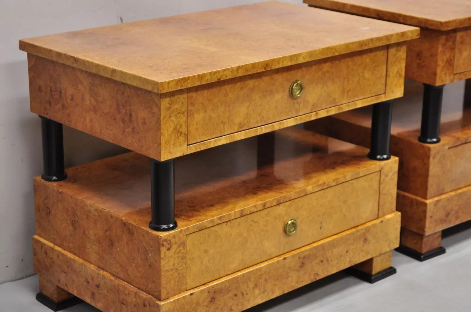 Vintage Casa Nova Italian Empire Style Burl Wood 2 Tier Nightstands - a Pair For Sale 7