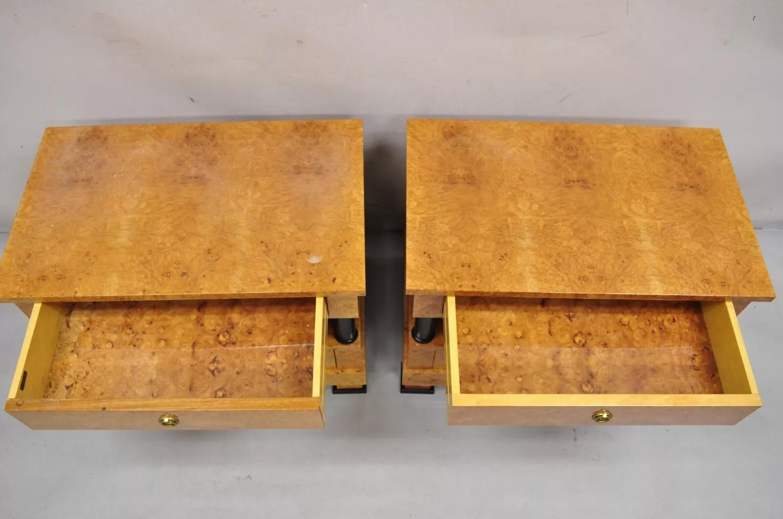 Unknown Vintage Casa Nova Italian Empire Style Burl Wood 2 Tier Nightstands - a Pair For Sale