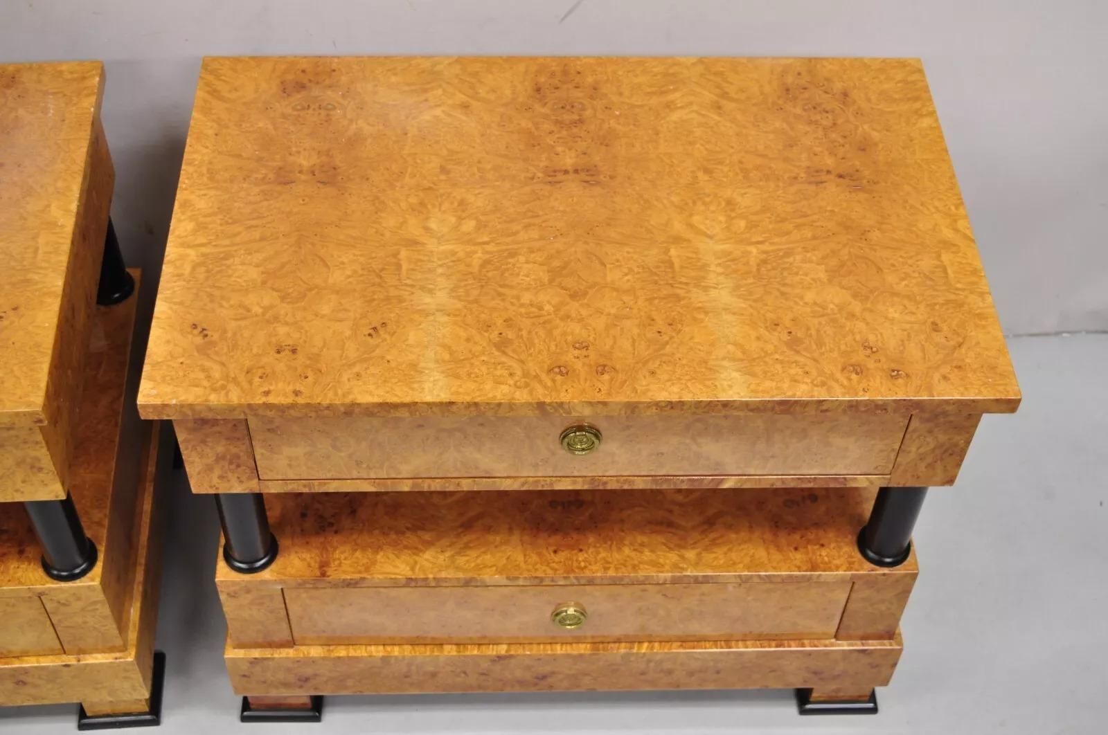 Vintage Casa Nova Italian Empire Style Burl Wood 2 Tier Nightstands - a Pair For Sale 1