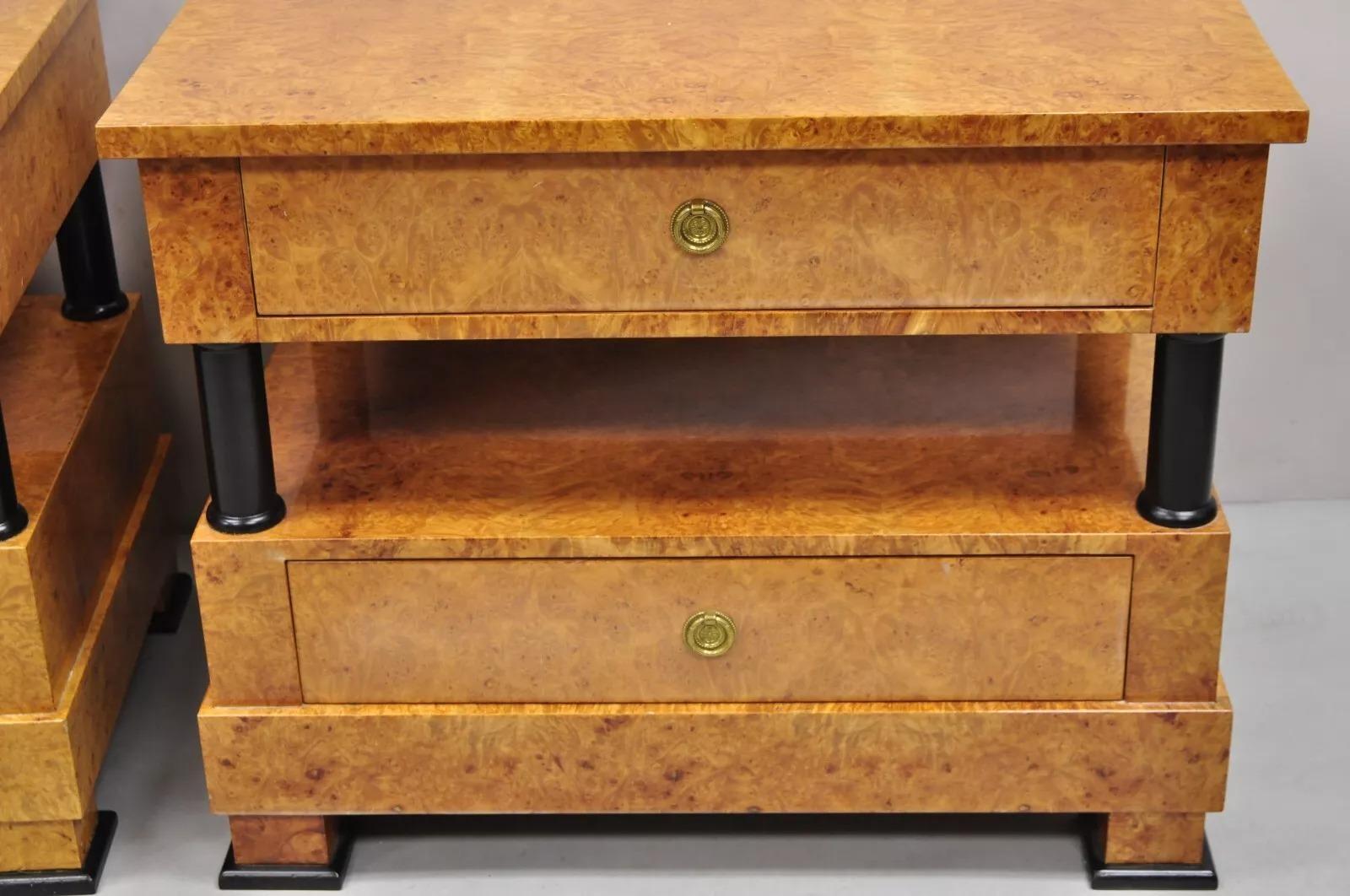 Vintage Casa Nova Italian Empire Style Burl Wood 2 Tier Nightstands - a Pair For Sale 3