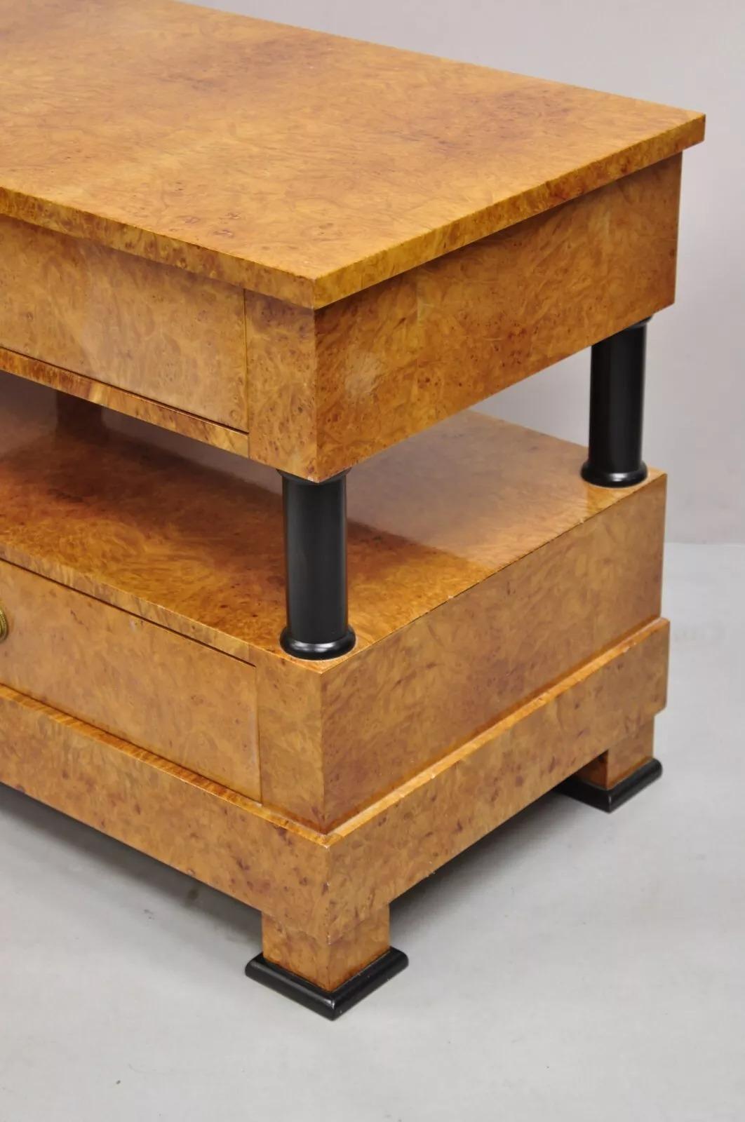 Vintage Casa Nova Italian Empire Style Burl Wood 2 Tier Nightstands - a Pair For Sale 4