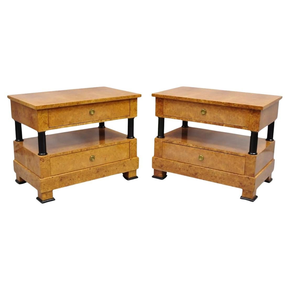 Vintage Casa Nova Italian Empire Style Burl Wood 2 Tier Nightstands - a Pair