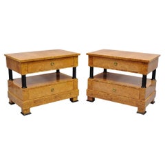 Paire de tables de nuit vintage Casa Nova en bois de ronce de style Empire italien à 2 niveaux