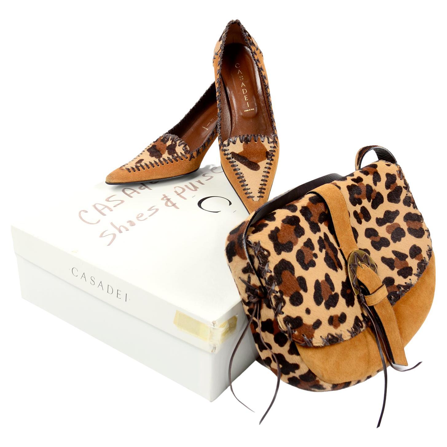 Vintage Casadei Italy Pony Fur & Suede Shoes w Matching Shoulder Bag Handbag For Sale