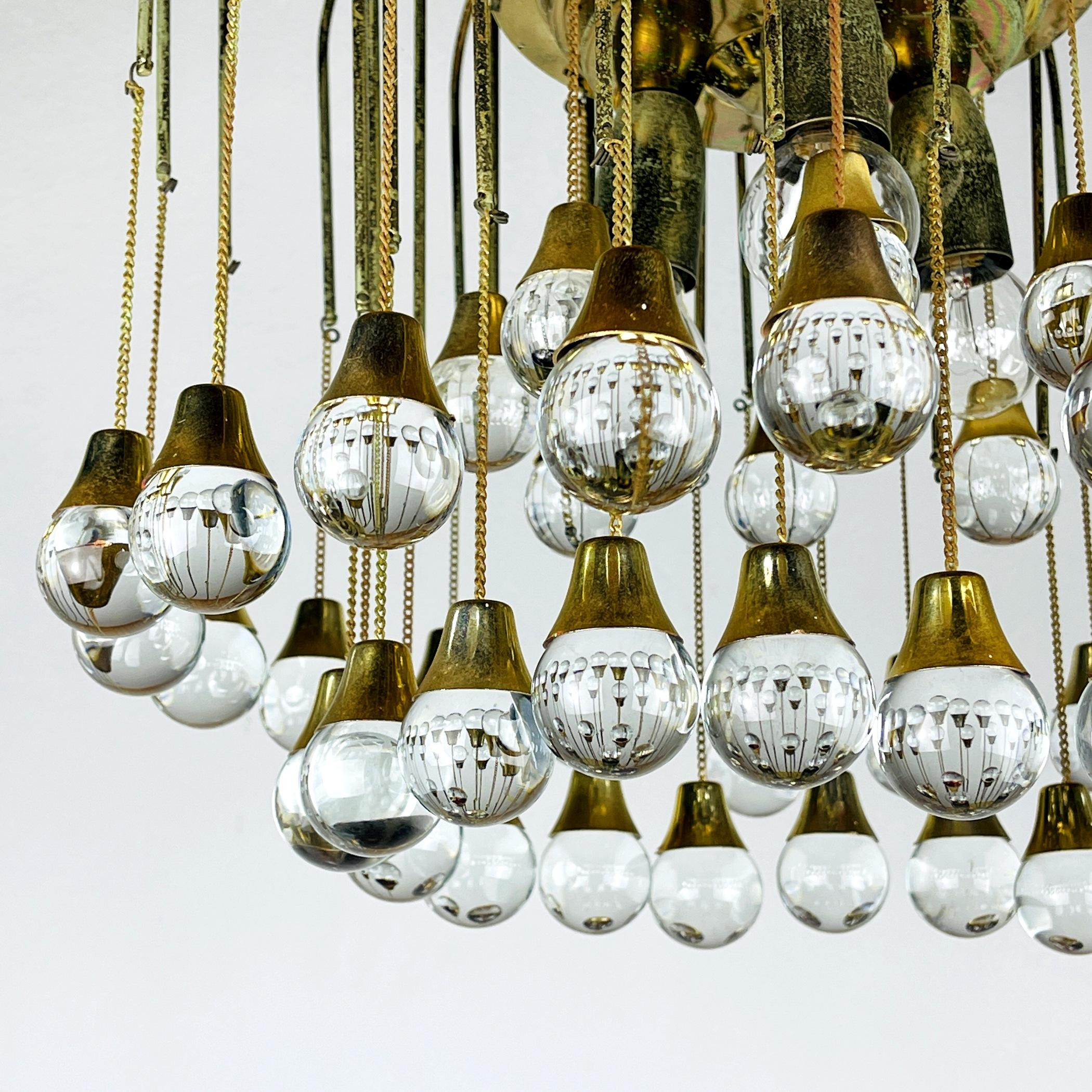 Vintage Cascade Glass Chandelier Italy 1960s Brass and 48 Glass Balls 4