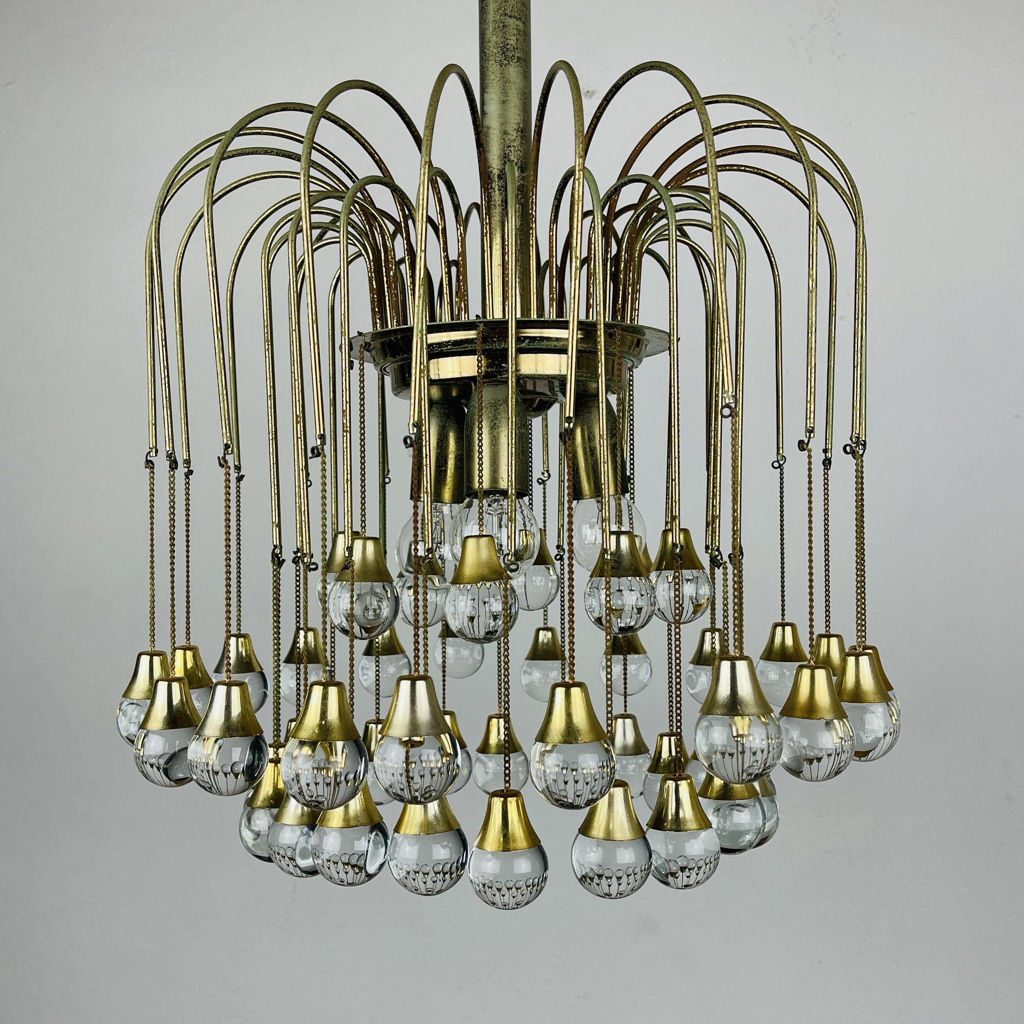Vintage Cascade Glass Chandelier Italy 1960s Brass and 48 Glass Balls 6