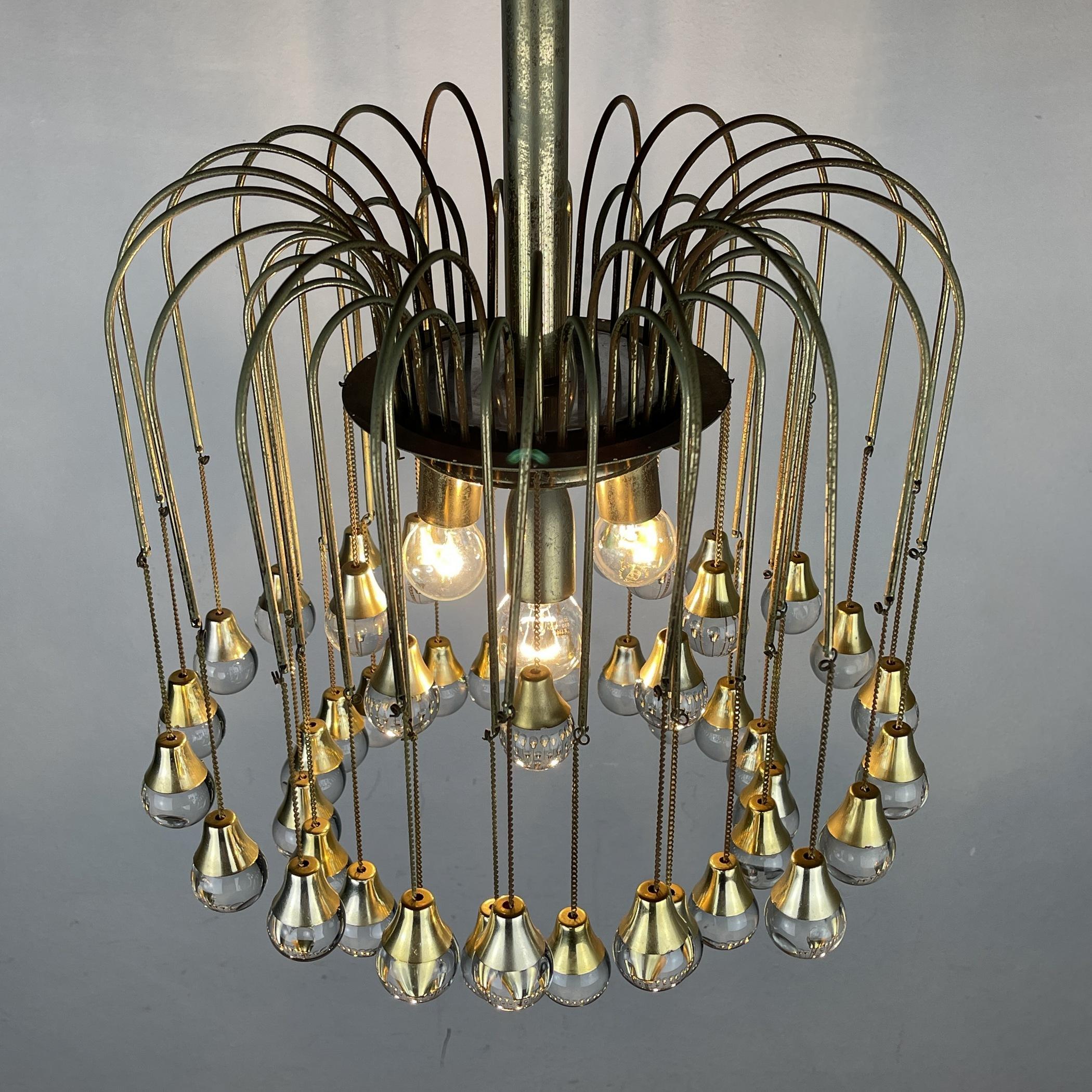 Vintage Cascade Glass Chandelier Italy 1960s Brass and 48 Glass Balls 8