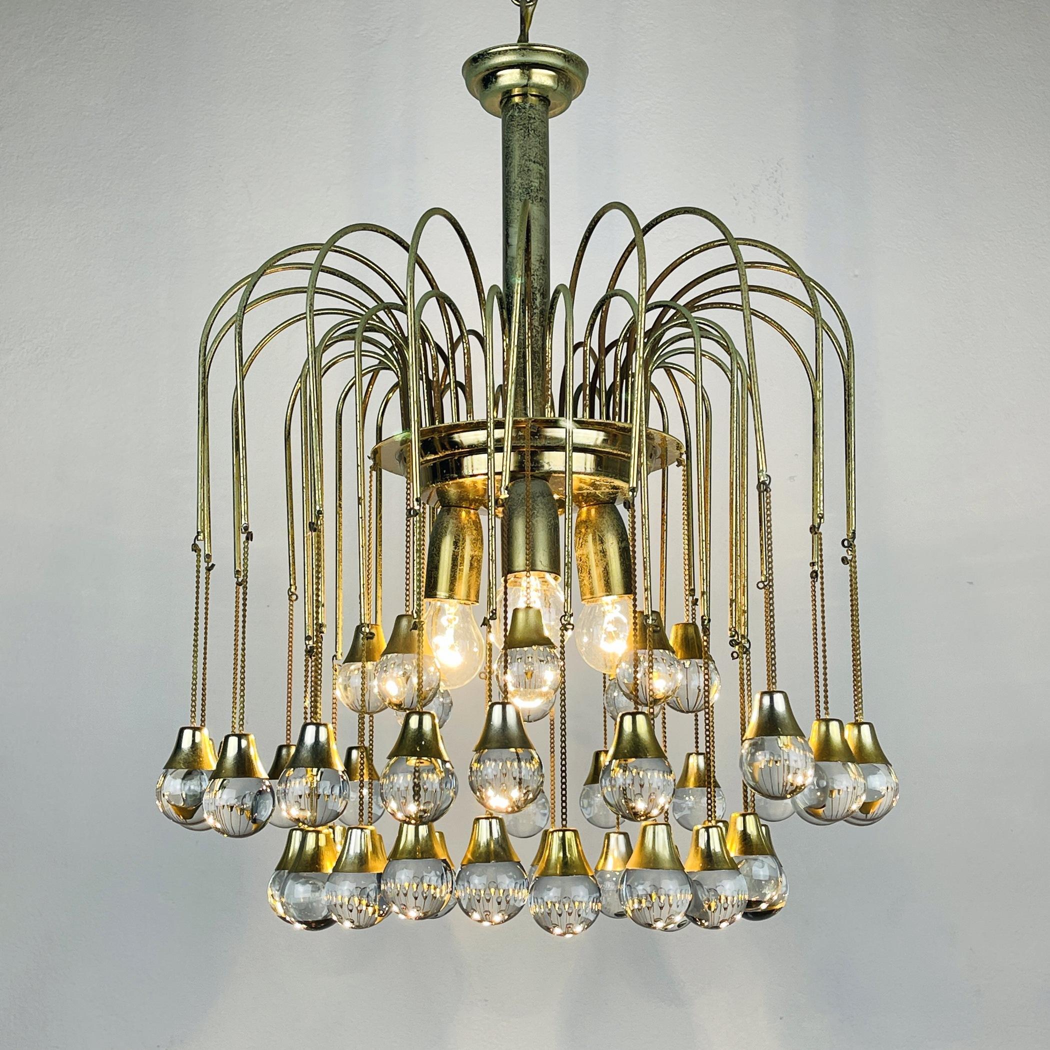 Vintage Cascade Glass Chandelier Italy 1960s Brass and 48 Glass Balls 9