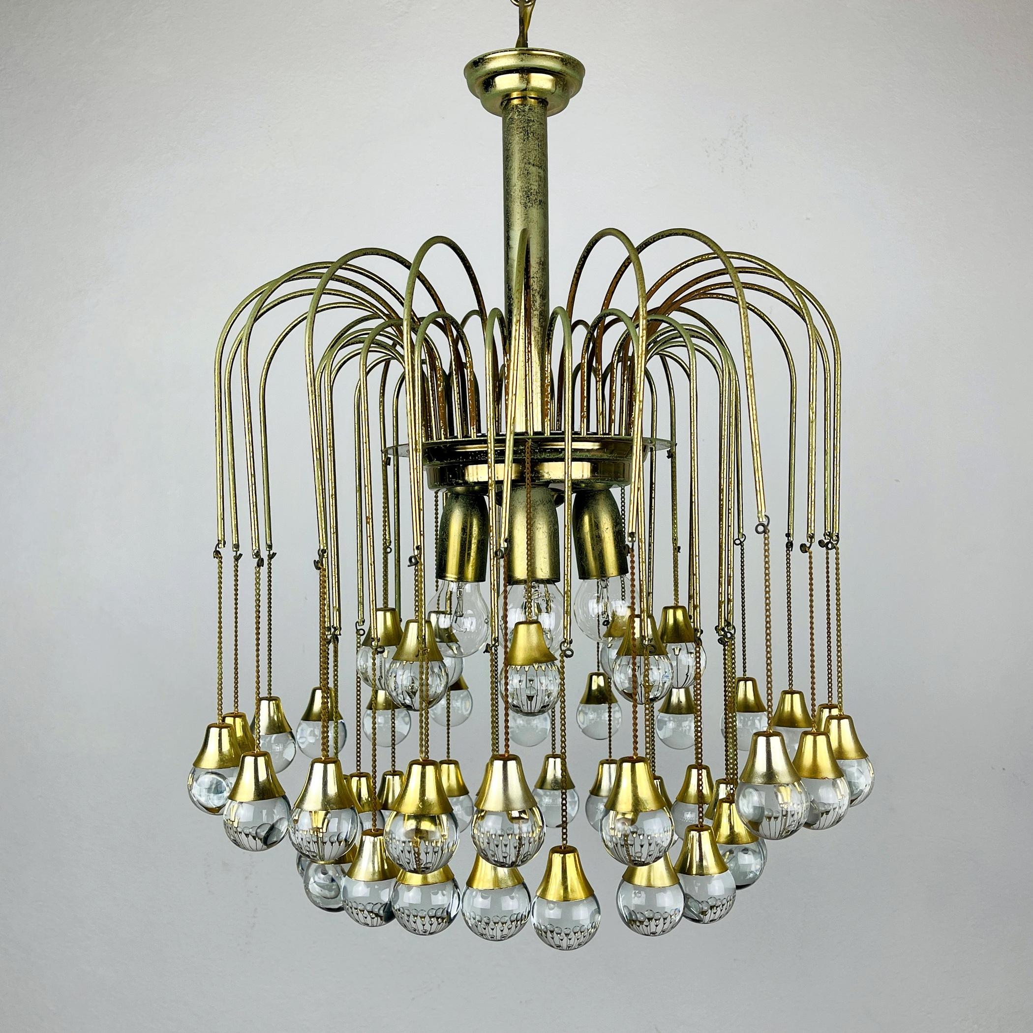 Vintage Cascade Glass Chandelier Italy 1960s Brass and 48 Glass Balls 10