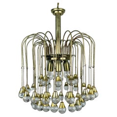 Vintage Cascade Glass Chandelier Italy 1960s Brass and 48 Glass Balls