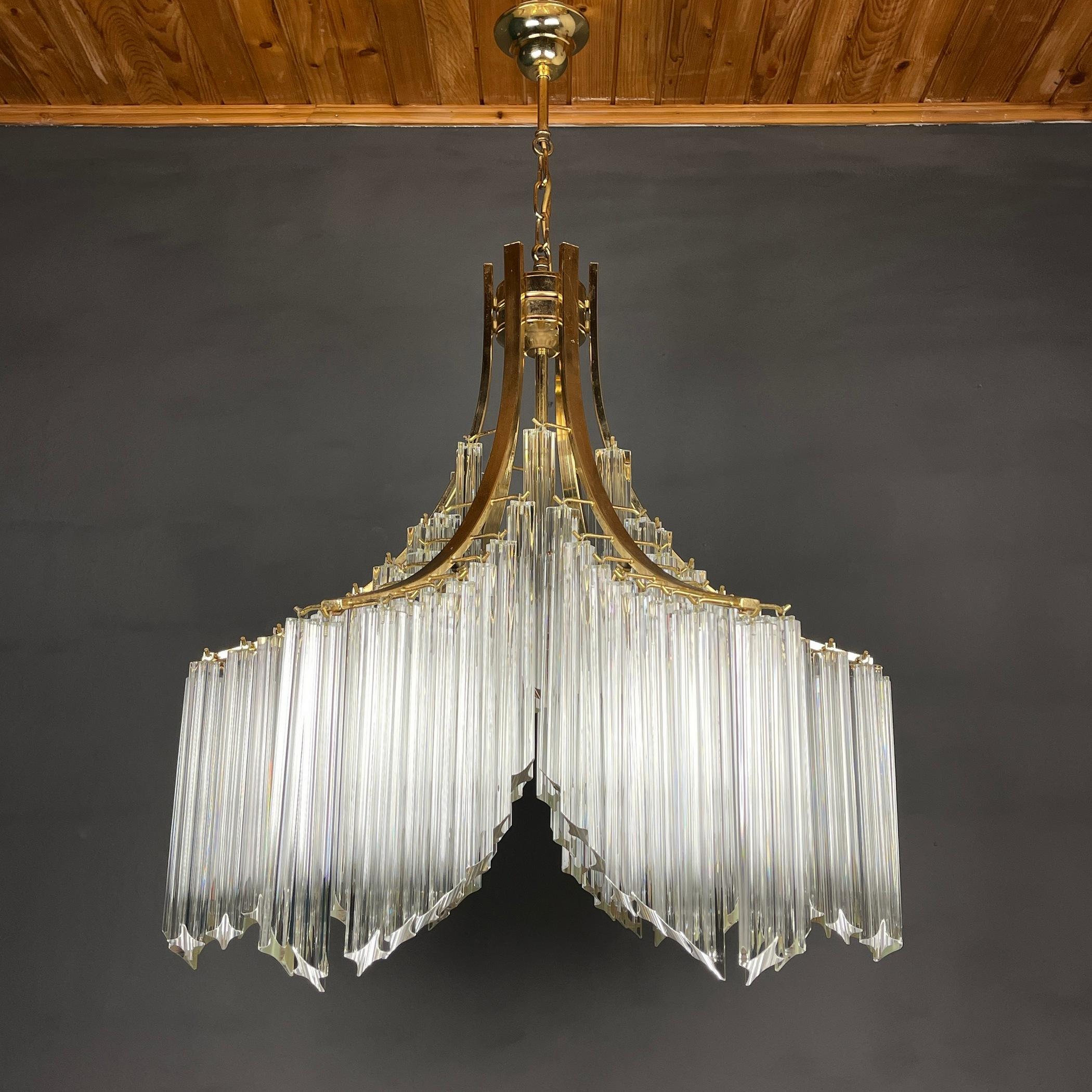 Vintage Cascade Murano Glass Crystal Prism Chandelier from Venini, Italy, 1970s  4
