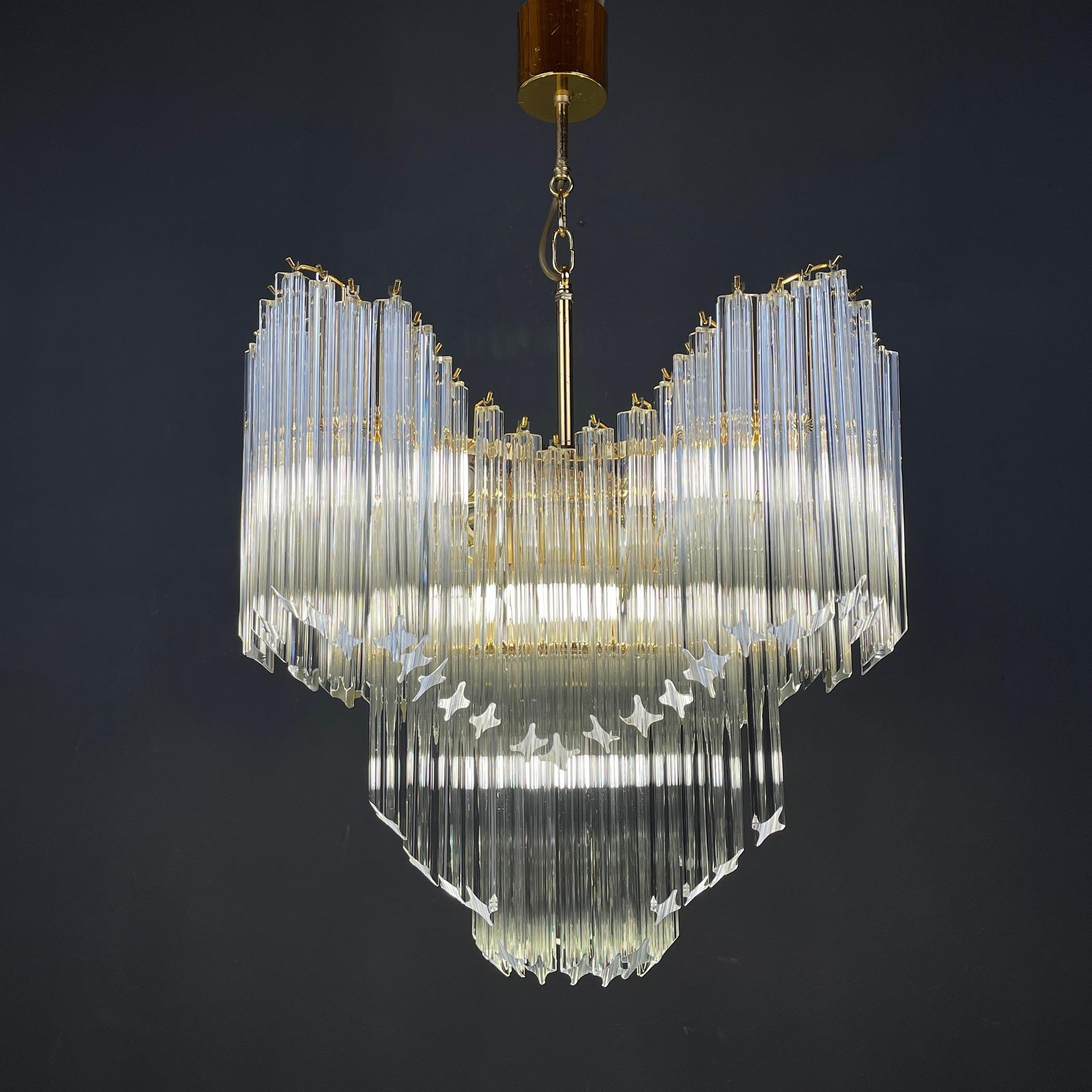 Vintage cascade Murano glass Crystal Prism Chandelier from Venini Italy 1970s  4