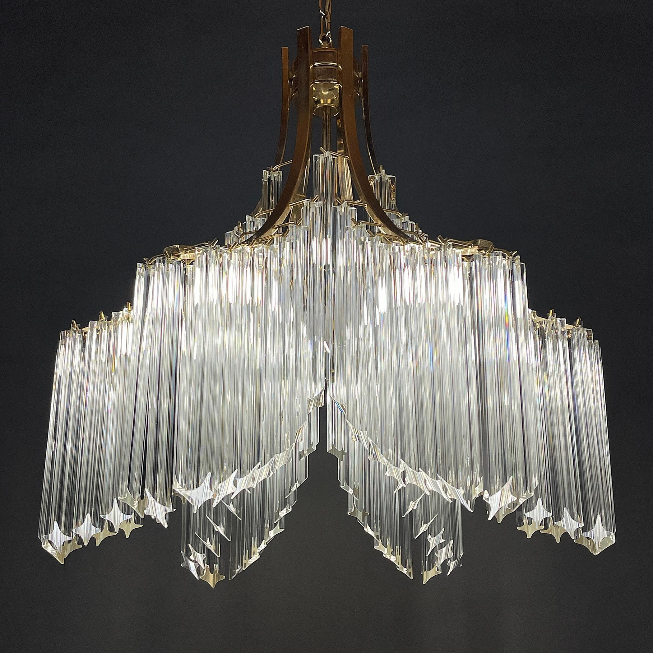 Vintage Cascade Murano Glass Crystal Prism Chandelier from Venini, Italy, 1970s  6
