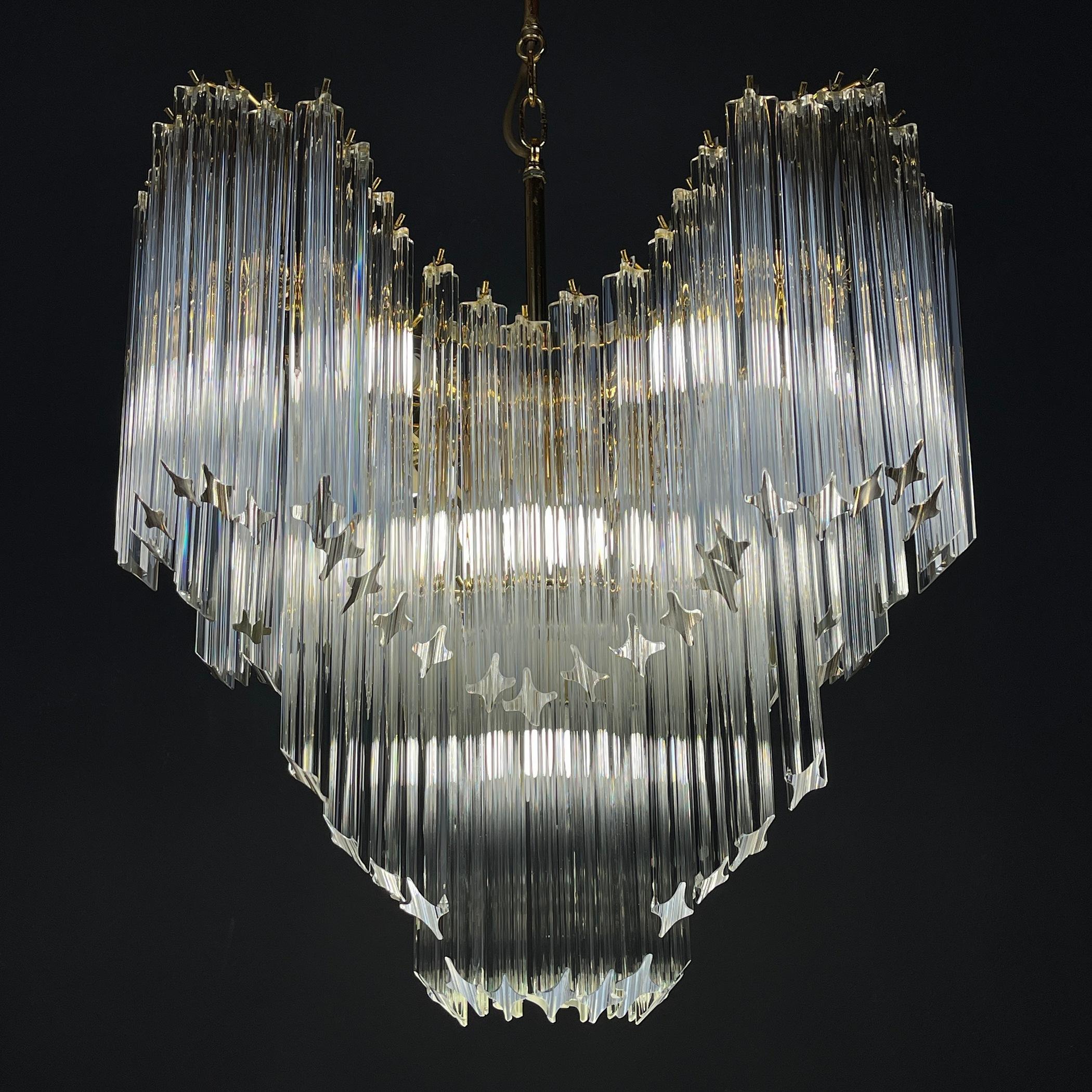 Vintage cascade Murano glass Crystal Prism Chandelier from Venini Italy 1970s  6