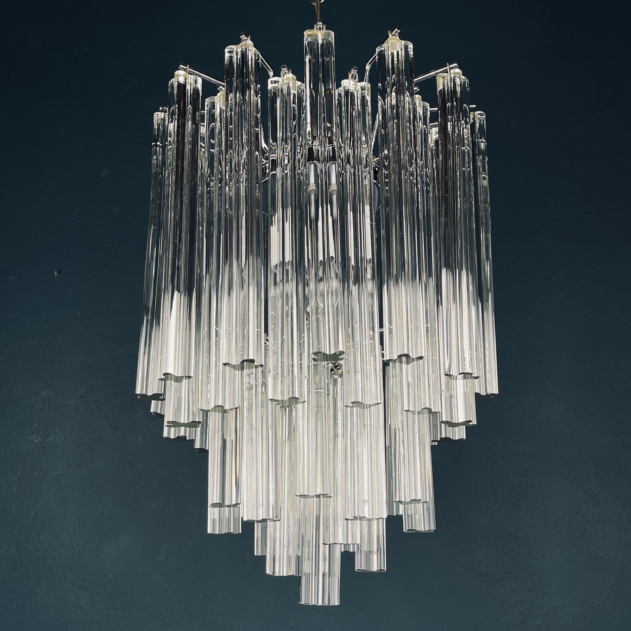 Mid-Century Modern Vintage Cascade Murano Glass Crystal Prism Chandelier from Venini, Italy 1970s