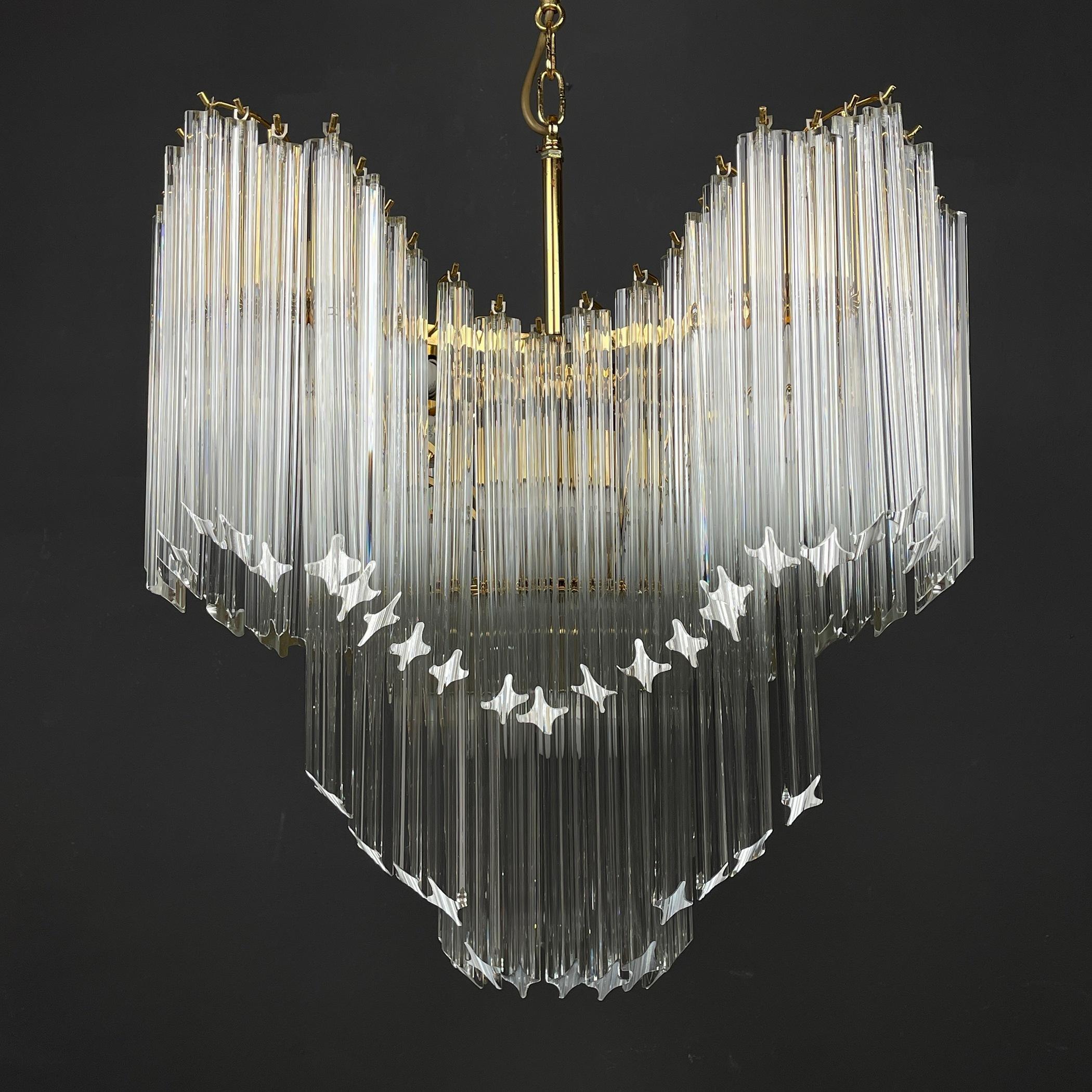 Mid-Century Modern Vintage cascade Murano glass Crystal Prism Chandelier from Venini Italy 1970s 