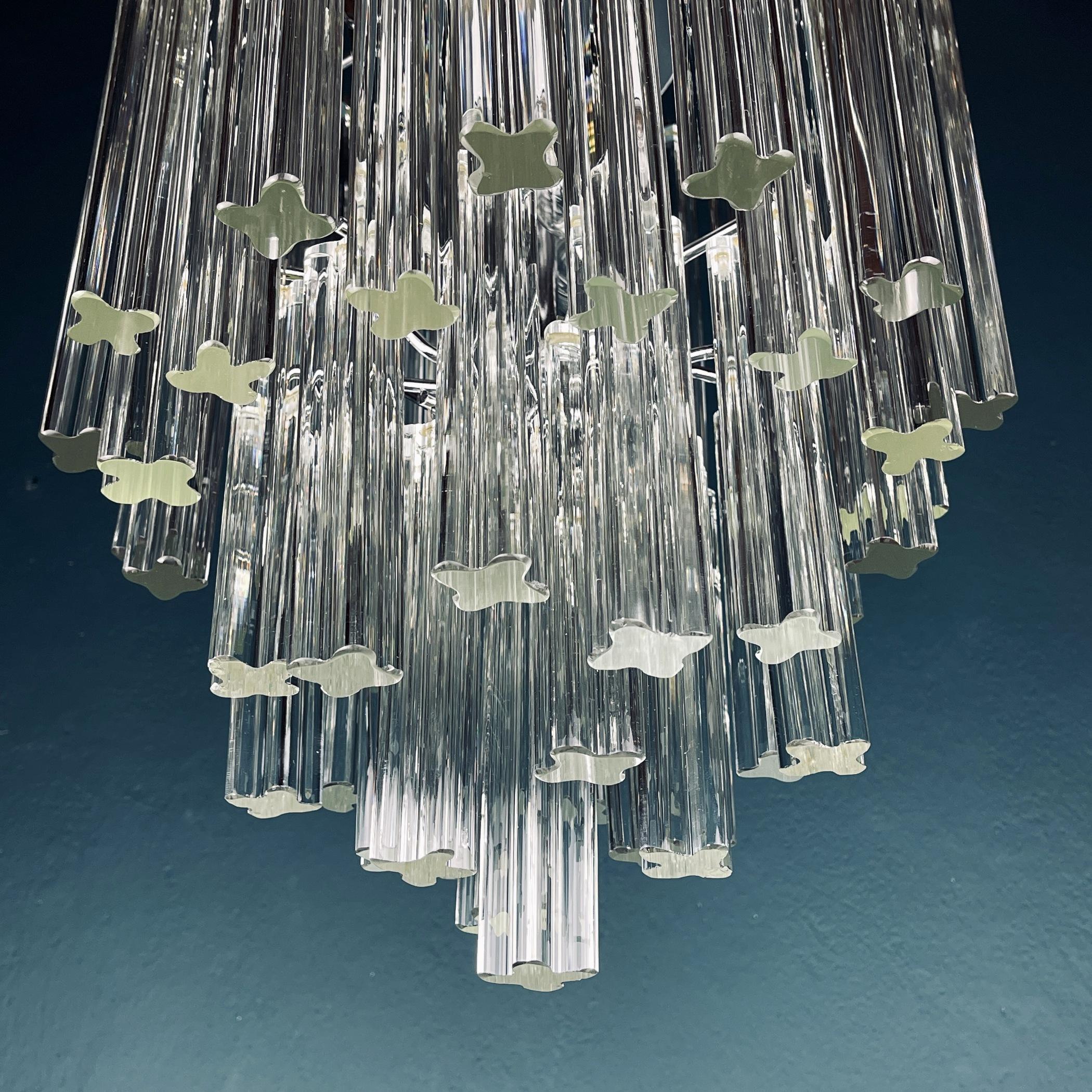 Italian Vintage Cascade Murano Glass Crystal Prism Chandelier from Venini, Italy 1970s