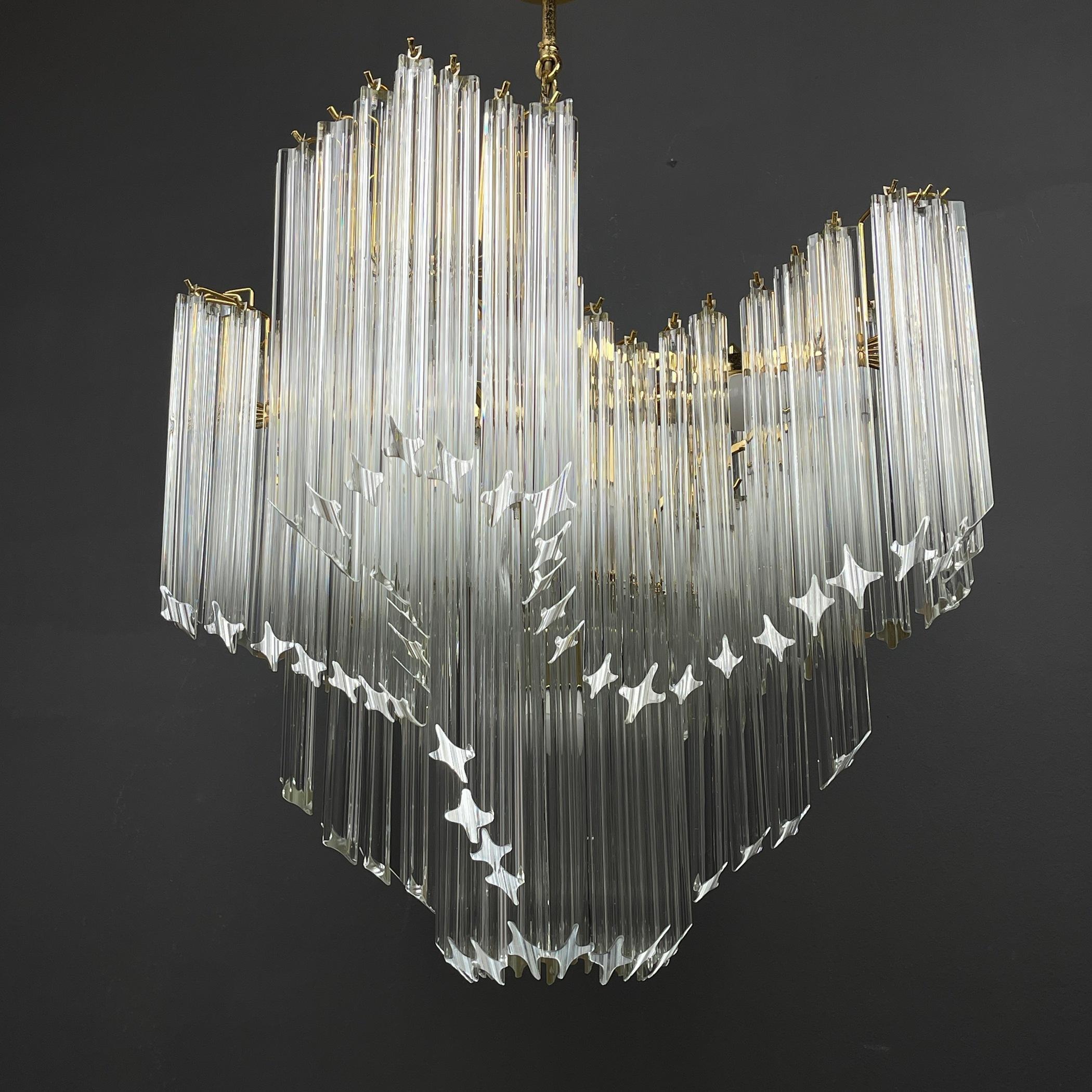 Italian Vintage cascade Murano glass Crystal Prism Chandelier from Venini Italy 1970s 