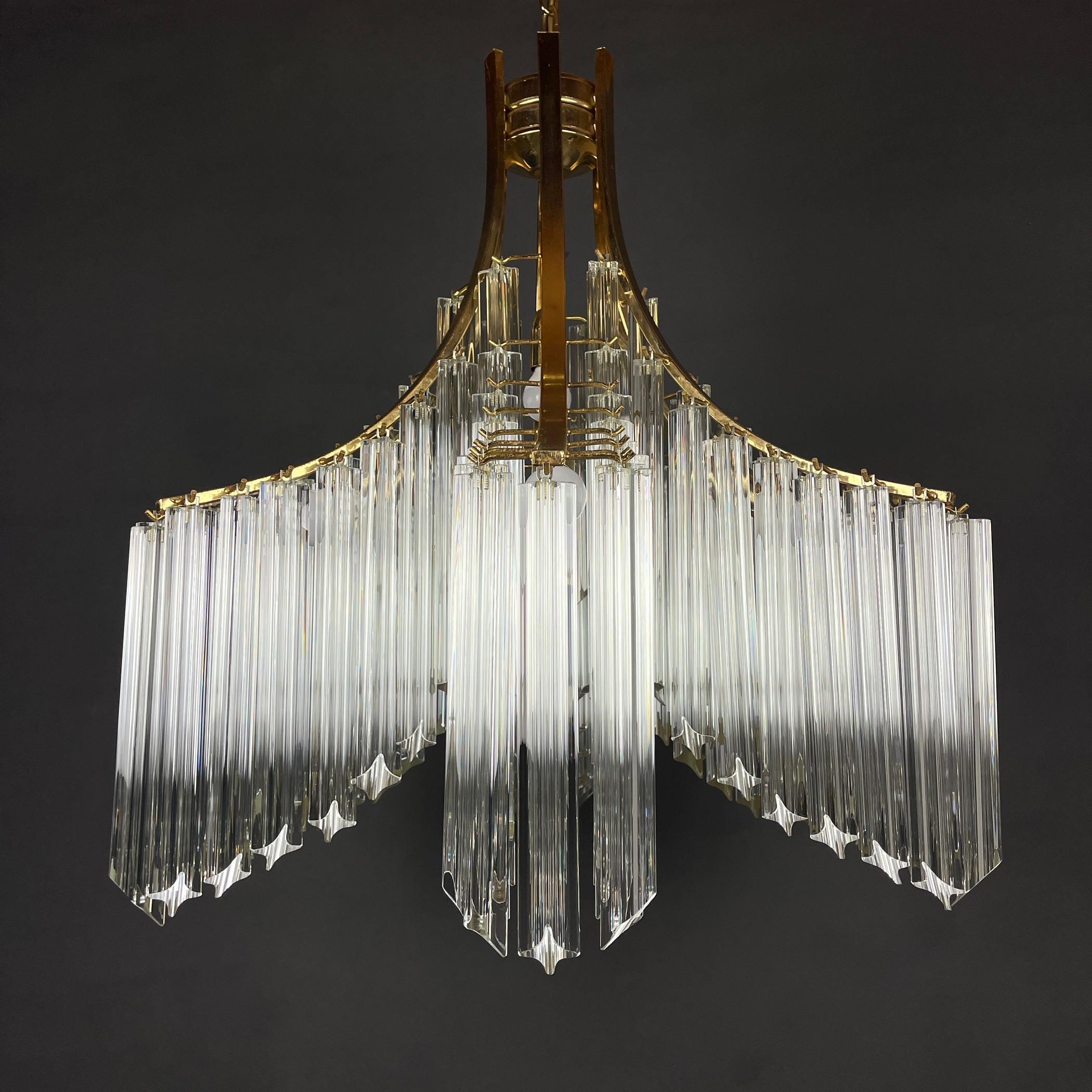 Vintage Cascade Murano Glass Crystal Prism Chandelier from Venini, Italy, 1970s  In Good Condition In Miklavž Pri Taboru, SI