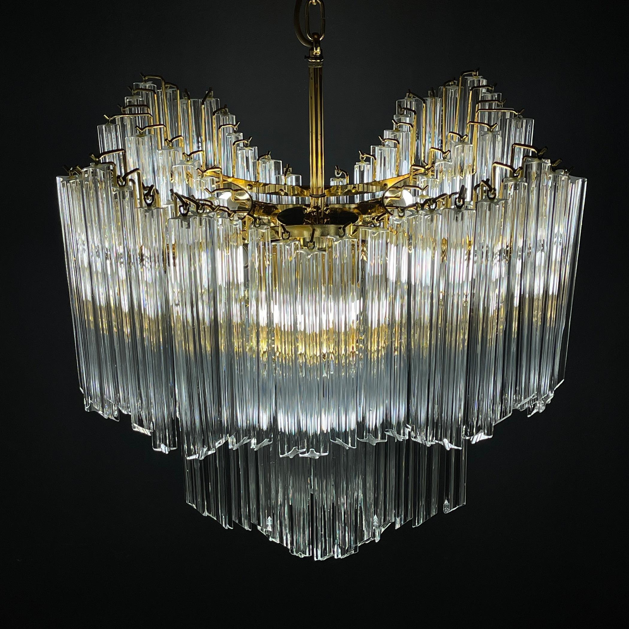 Vintage cascade Murano glass Crystal Prism Chandelier from Venini Italy 1970s  In Good Condition In Miklavž Pri Taboru, SI