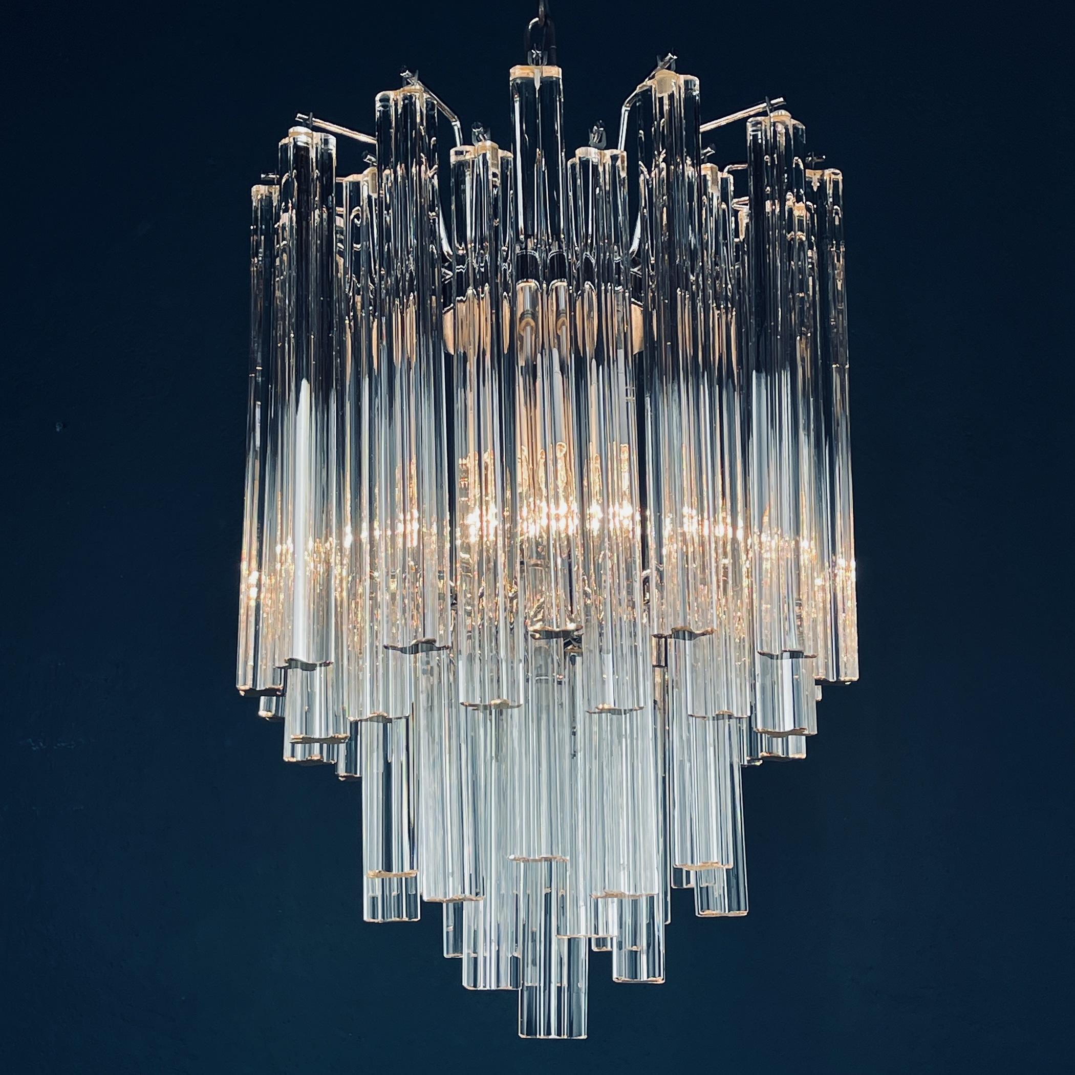 20th Century Vintage Cascade Murano Glass Crystal Prism Chandelier from Venini, Italy 1970s