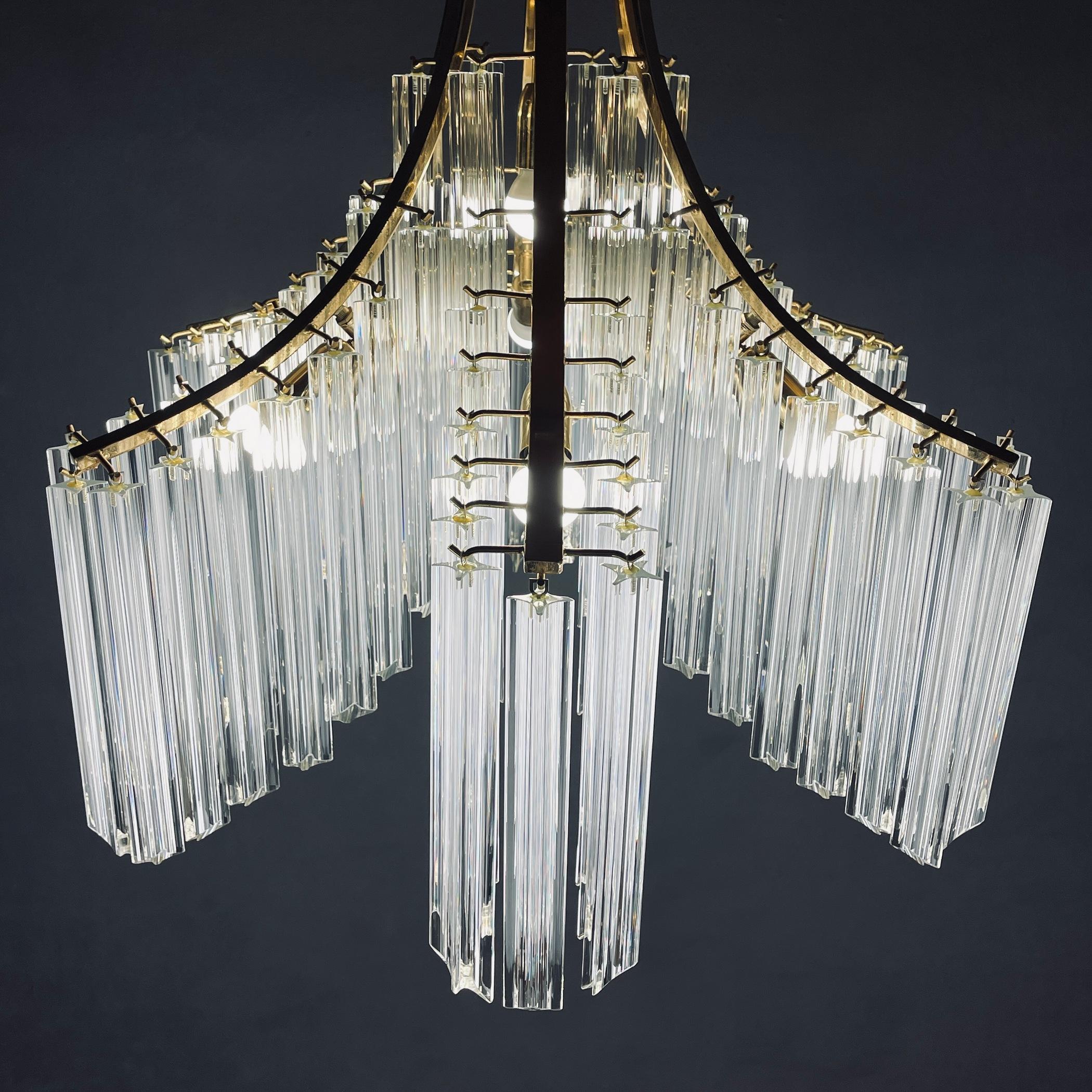 20th Century Vintage Cascade Murano Glass Crystal Prism Chandelier from Venini, Italy, 1970s 