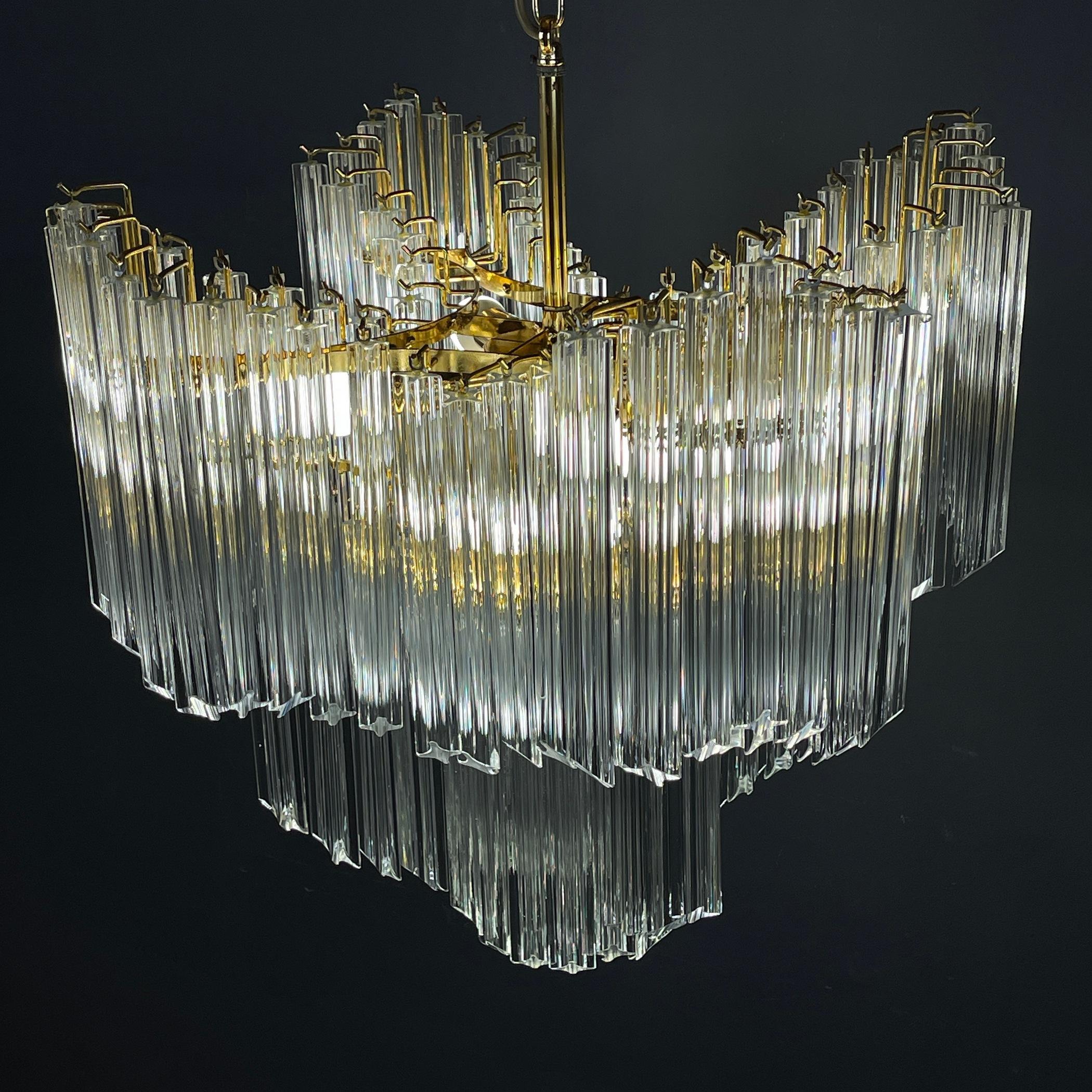Vintage cascade Murano glass Crystal Prism Chandelier from Venini Italy 1970s  1