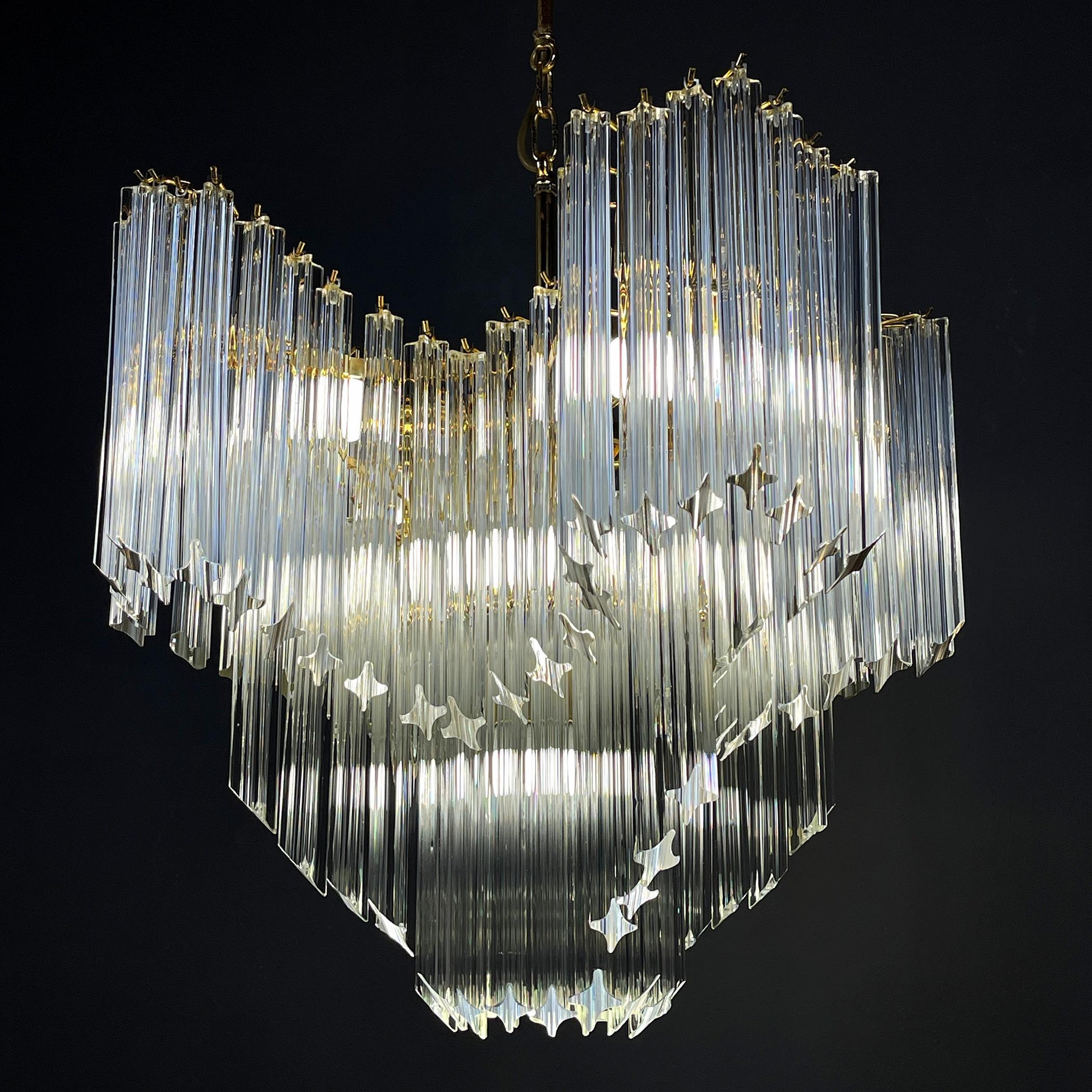 Vintage cascade Murano glass Crystal Prism Chandelier from Venini Italy 1970s  2