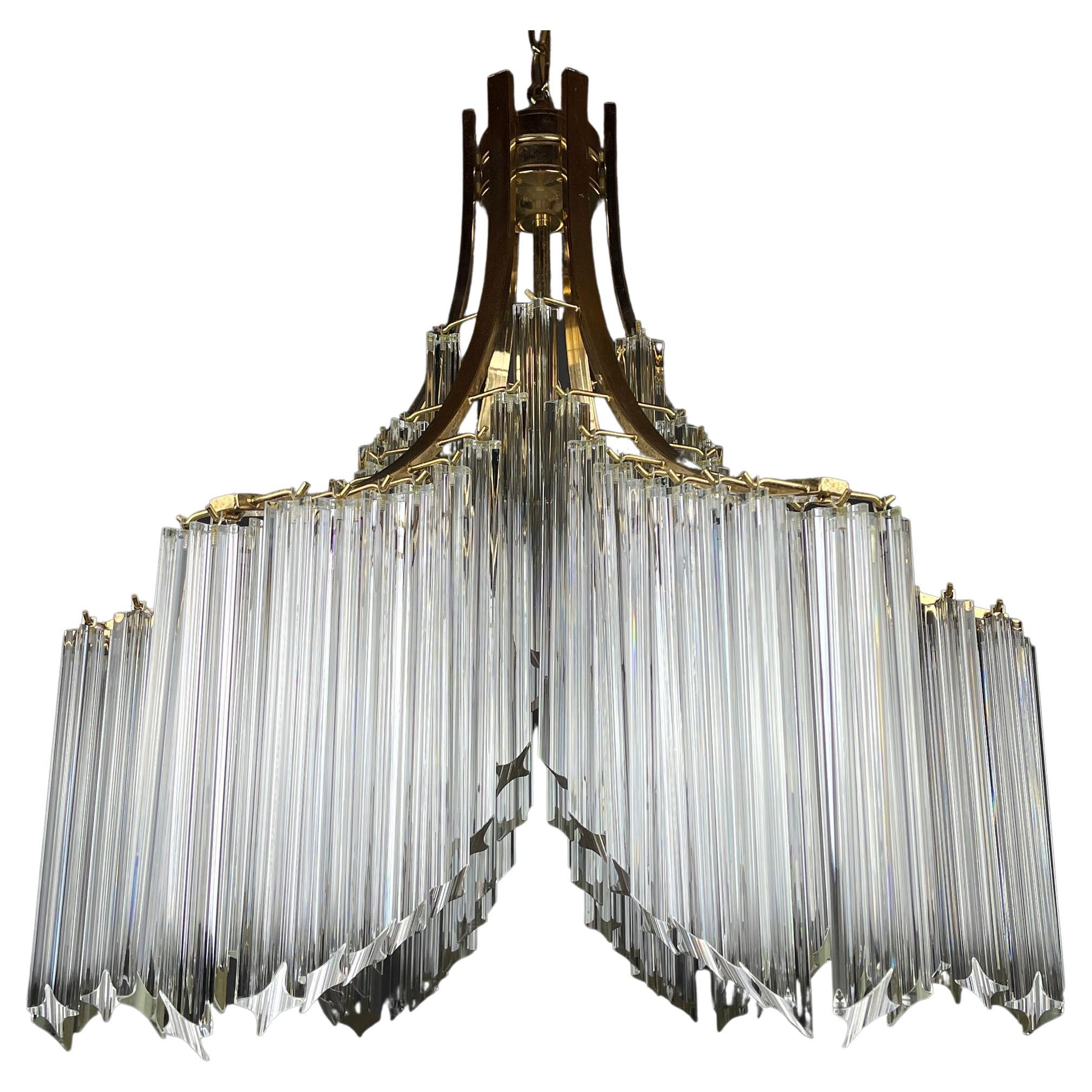 Vintage Cascade Murano Glass Crystal Prism Chandelier from Venini, Italy, 1970s 