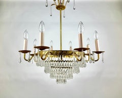 Vintage Cascading Crystal And Brass Chandelier France 1960s