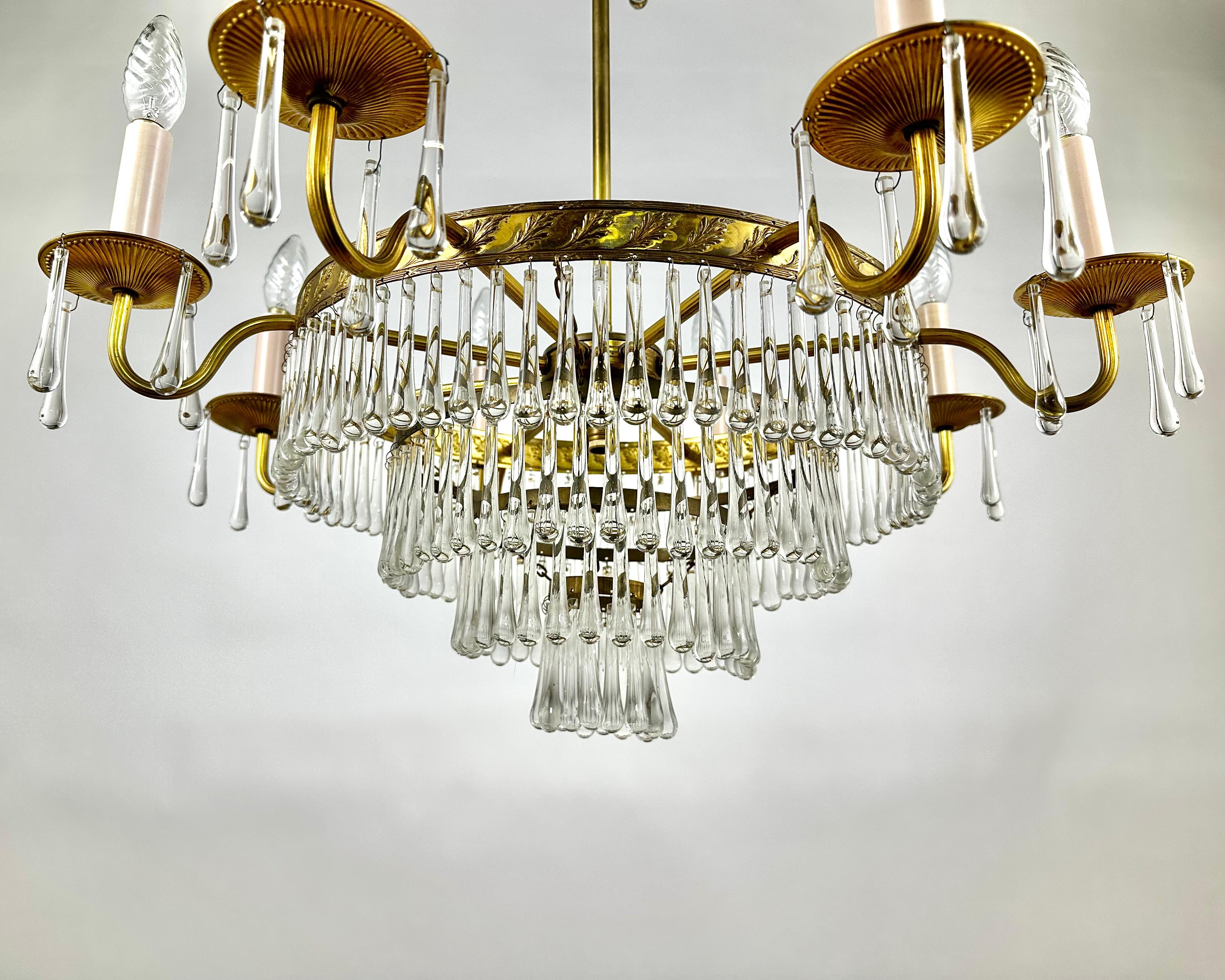 Mid-20th Century Vintage Cascading Crystal And Brass Chandelier France 1960s For Sale