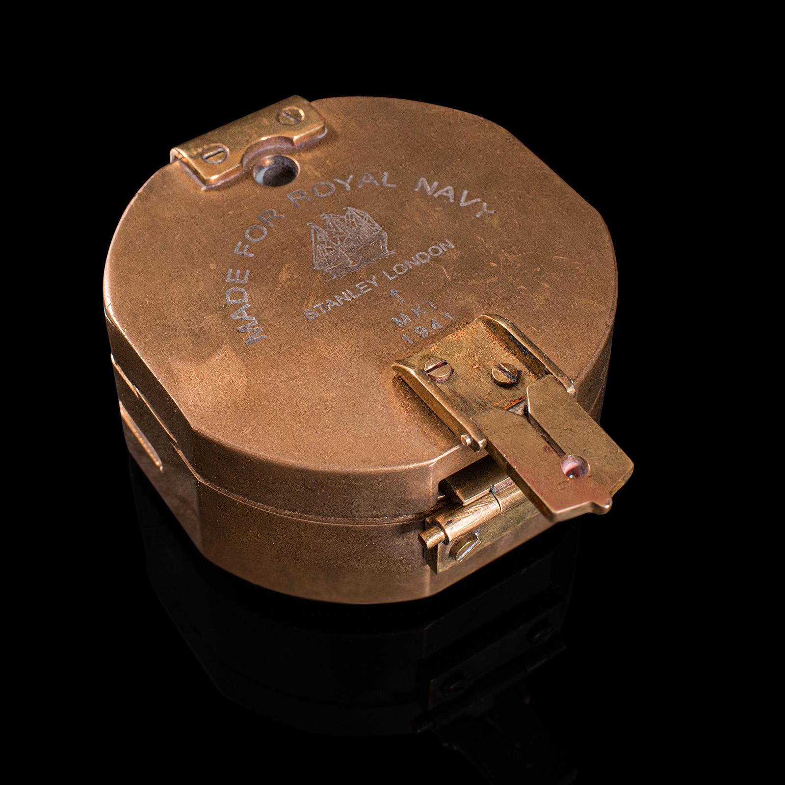 Vintage Cased Compass, English, Copper, Bronze, Maritime, Navigation Instrument 1
