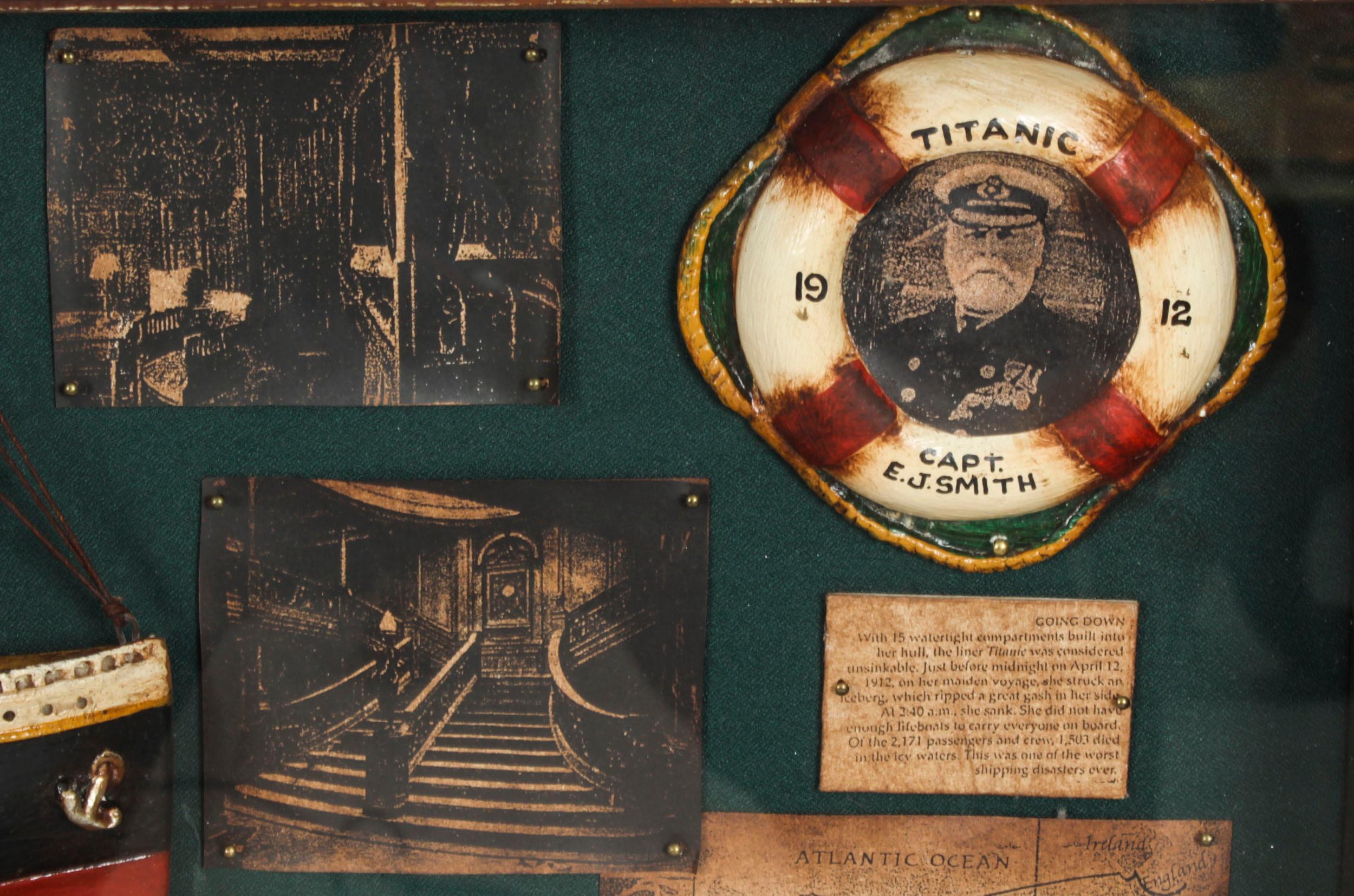 Vintage Cased Diorama of the Titanic with photos & Cuttings 20th Century 8