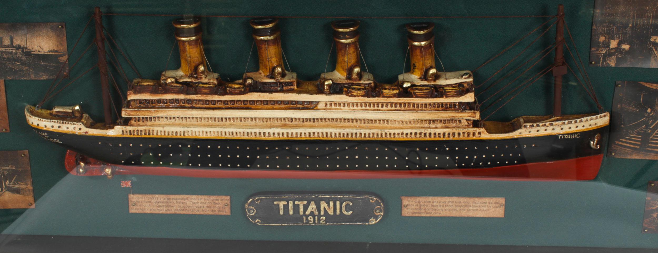 Mid-20th Century Vintage Cased Diorama of the Titanic with photos & Cuttings 20th Century