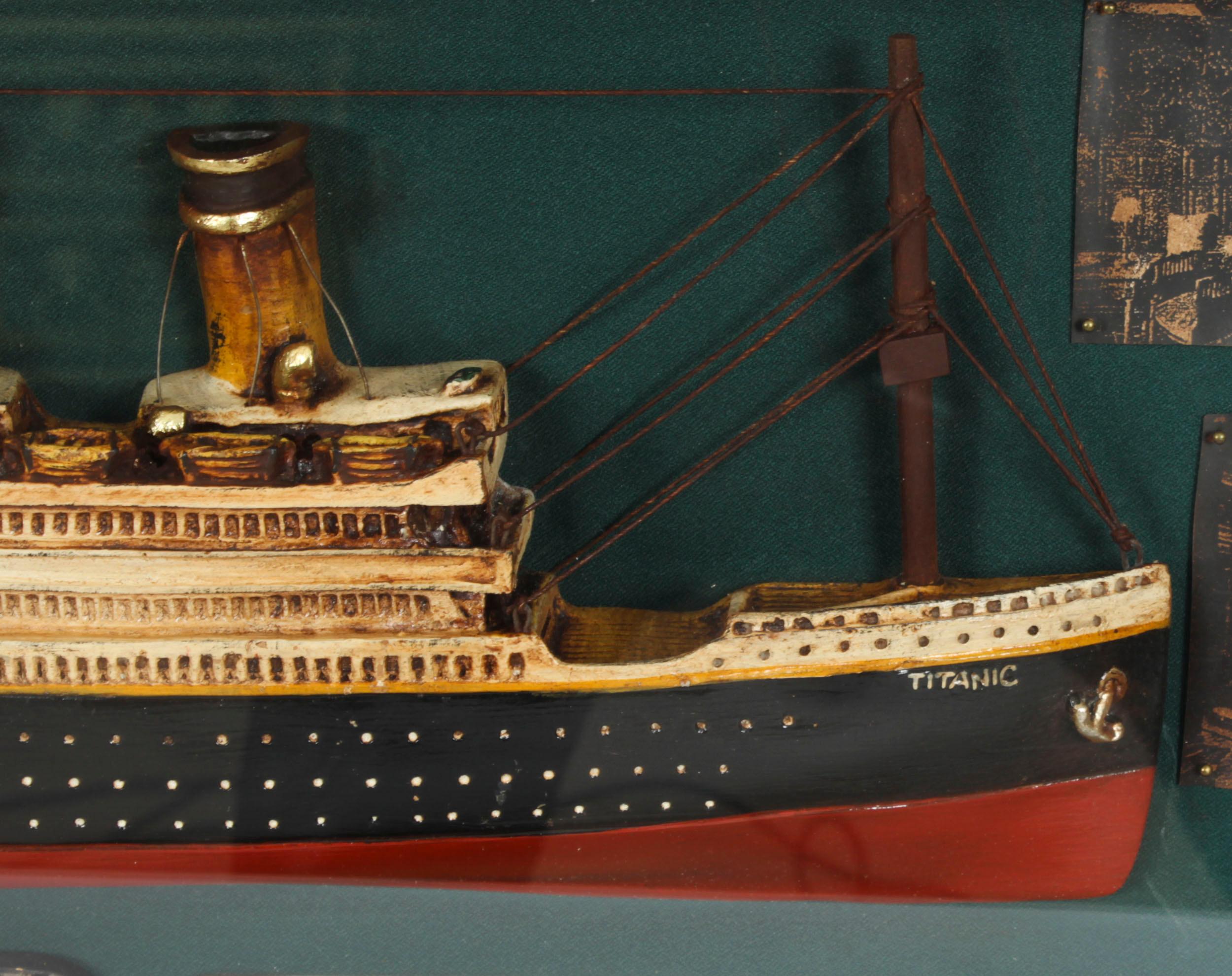 Mid-20th Century Vintage Cased Diorama of the Titanic with photos & Cuttings 20th Century
