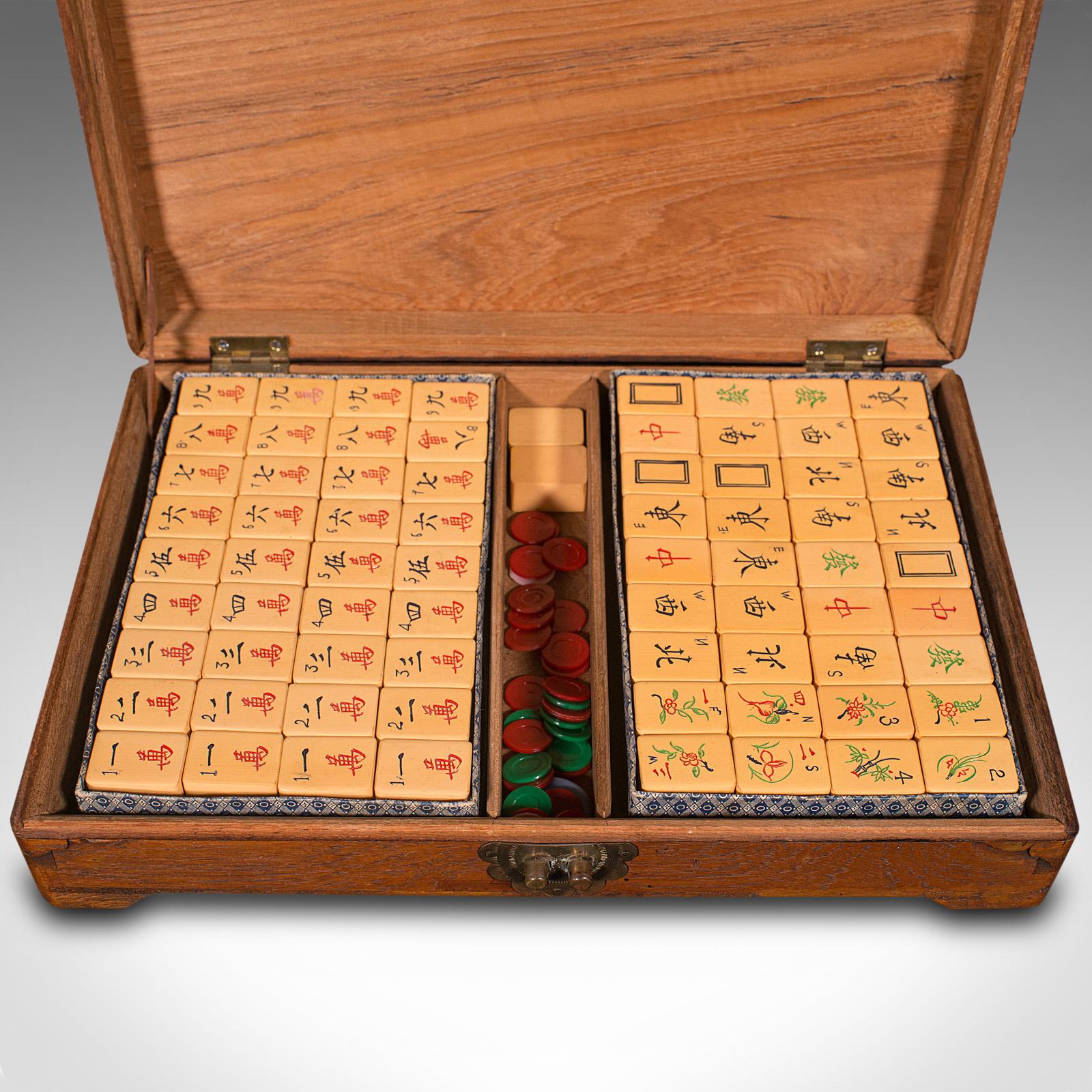 20th Century Vintage Cased Mah Jong Set, Chinese, Teak, Gaming Box, Oriental, Mah-Jongg, 1970 For Sale