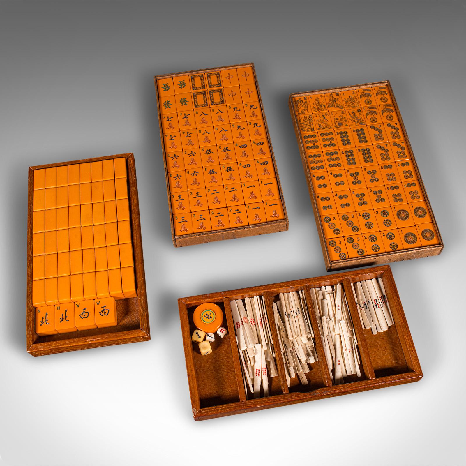 Lacquer Vintage Cased Mahjong, Chinese, Gaming Counters, Antique Box, Art Deco, C.1940