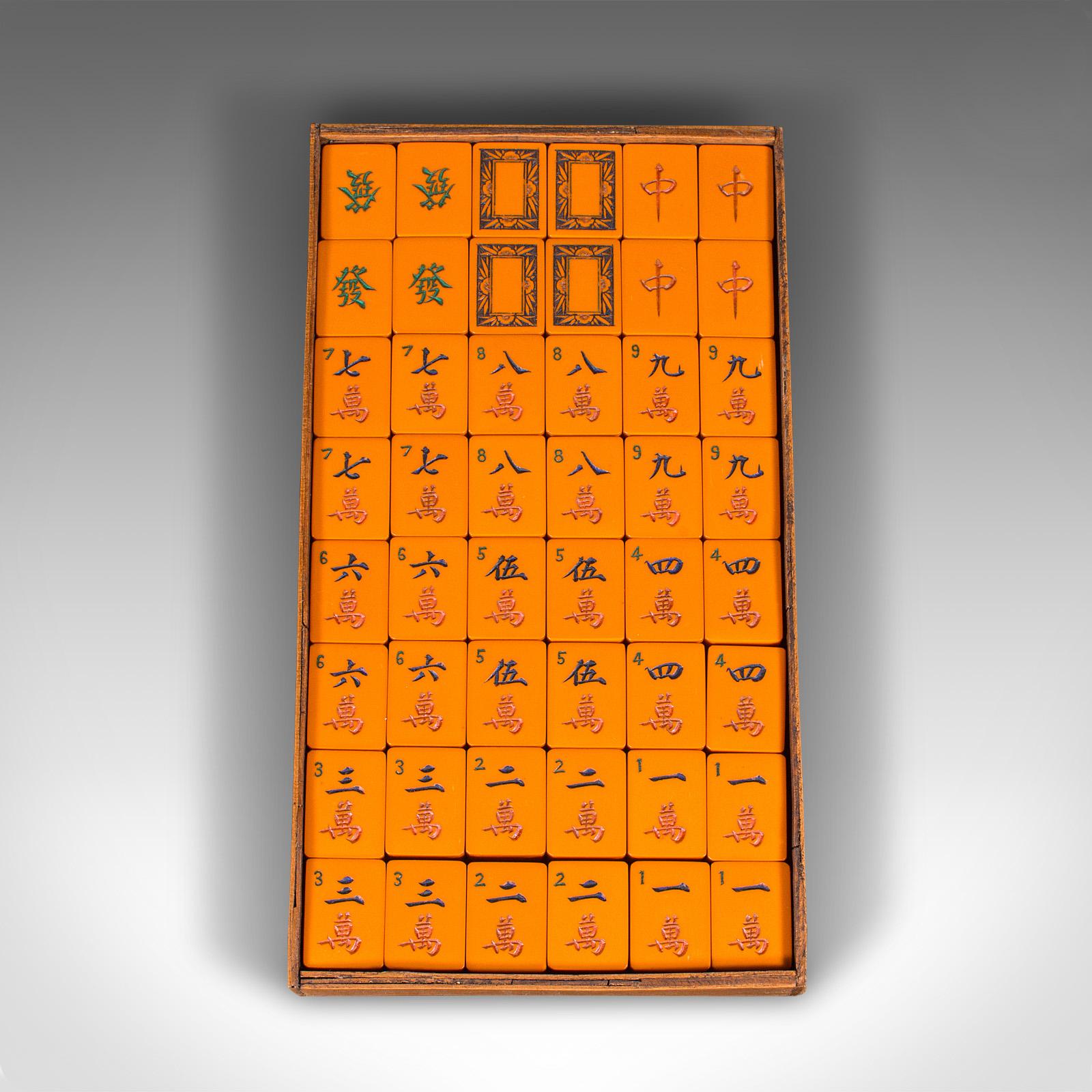 Vintage Cased Mahjong, Chinese, Gaming Counters, Antique Box, Art Deco, C.1940 1