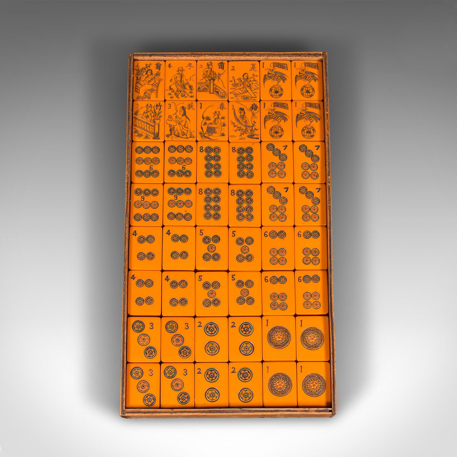Vintage Cased Mahjong, Chinese, Gaming Counters, Antique Box, Art Deco, C.1940 2