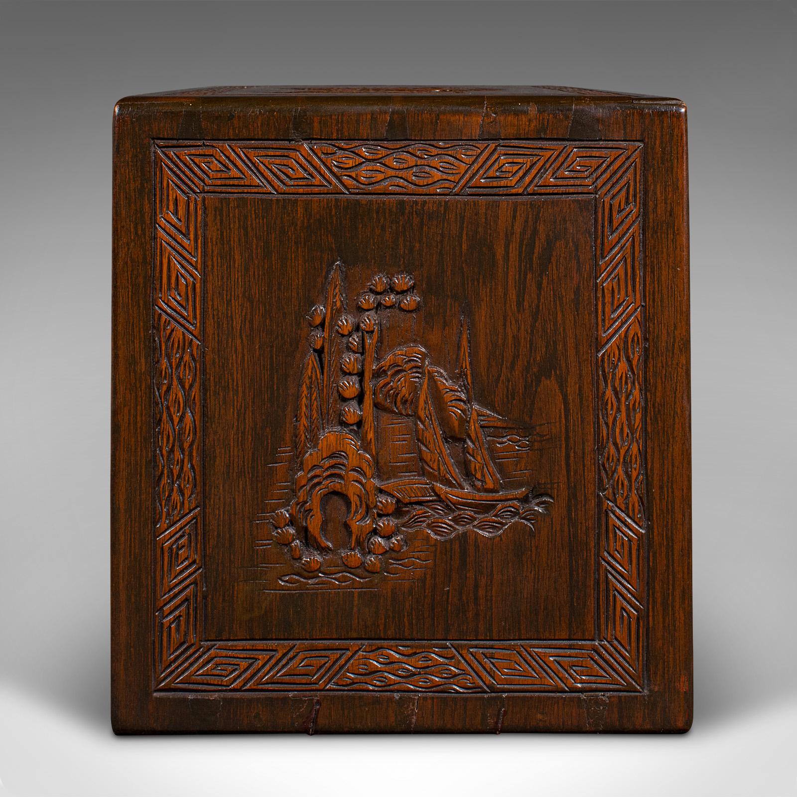 20th Century Vintage Cased Mahjong Set, Chinese, Carved Teak, Gaming Set, Mid Century, C.1950