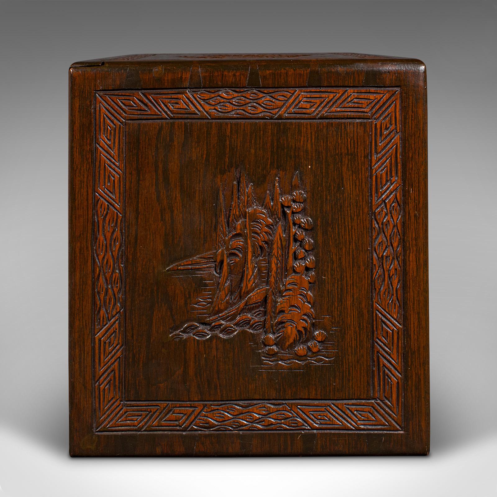 Vintage Cased Mahjong Set, Chinese, Carved Teak, Gaming Set, Mid Century, C.1950 1