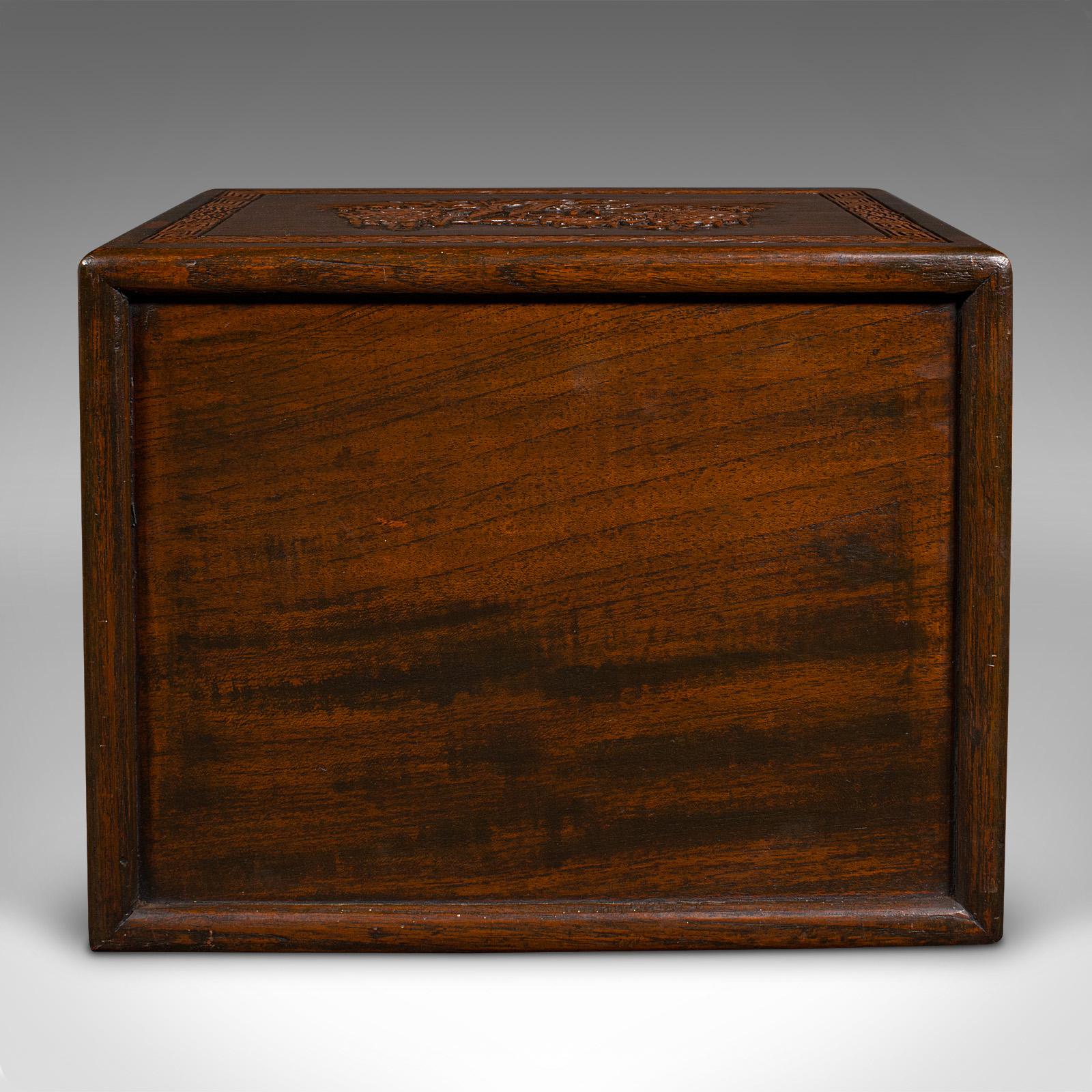 Vintage Cased Mahjong Set, Chinese, Carved Teak, Gaming Set, Mid Century, C.1950 2