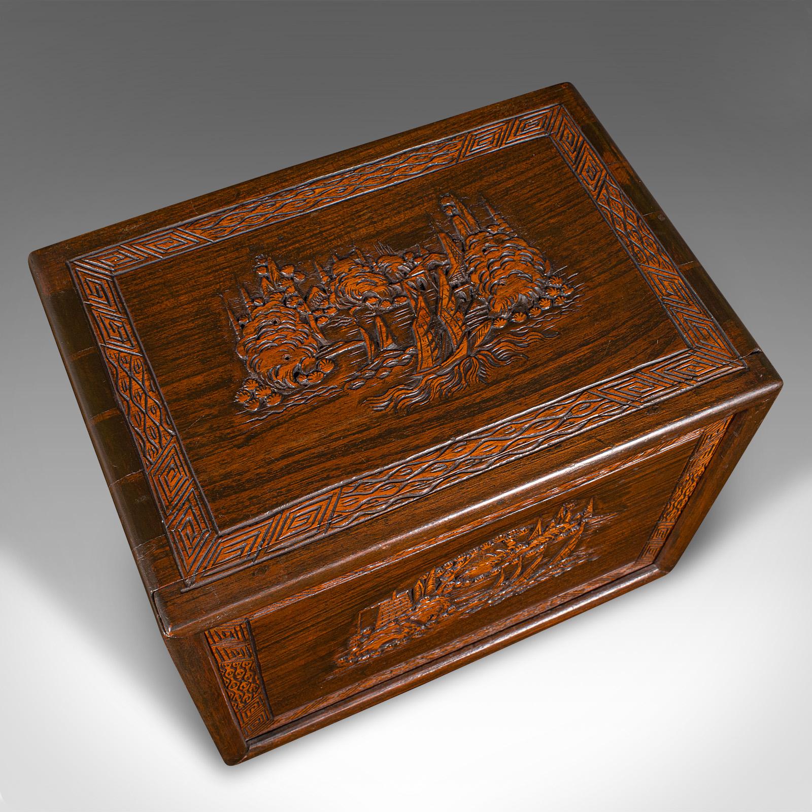 Vintage Cased Mahjong Set, Chinese, Carved Teak, Gaming Set, Mid Century, C.1950 3