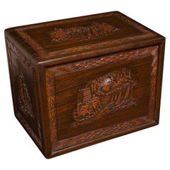 Vintage Cased Mahjong Set, Chinese, Carved Teak, Gaming Set, Mid Century, C.1950