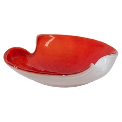 Venetian Murano Seguso Art Glass Vintage Cased Red and White Ashtray Italy 1960