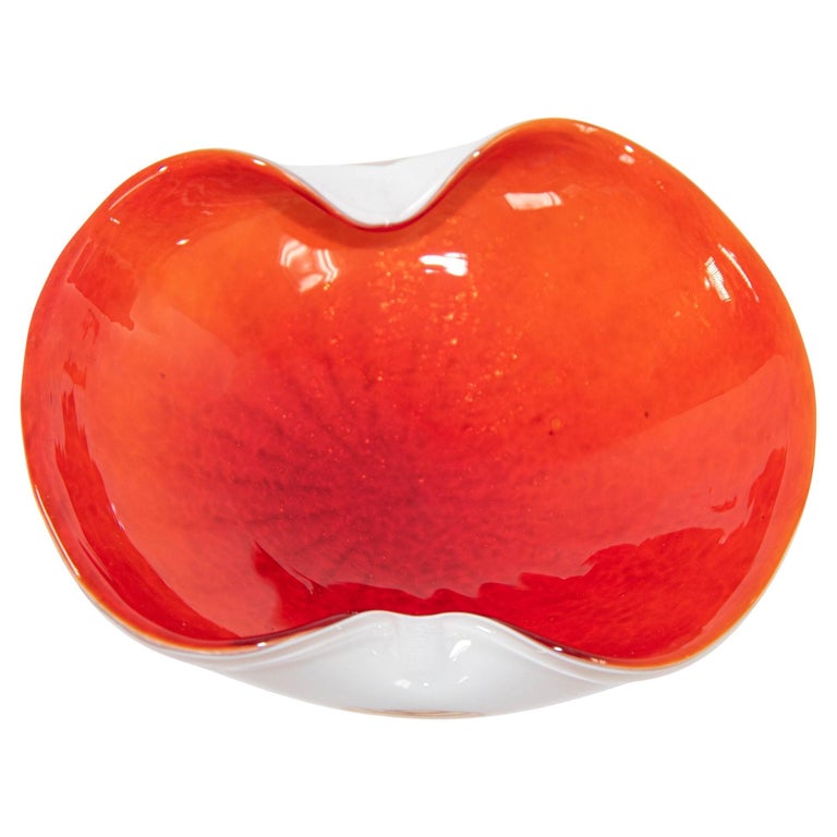 Vintage Cased Red and White Venetian Murano Seguso Art Glass Ashtray, Italy  1960 For Sale at 1stDibs