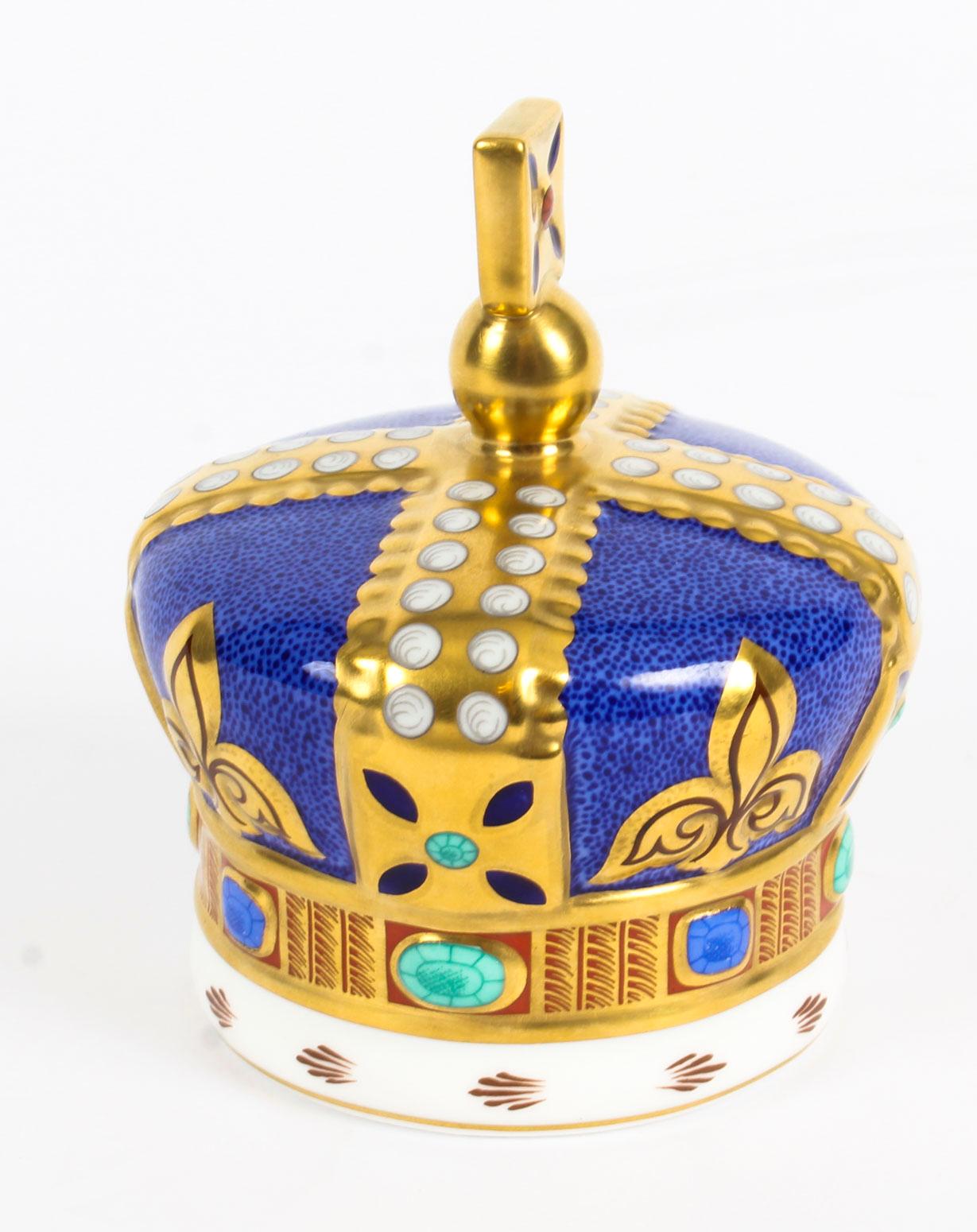 Porcelain Vintage Cased Royal Crown Derby Commemorative Crown Paperweight, 1990