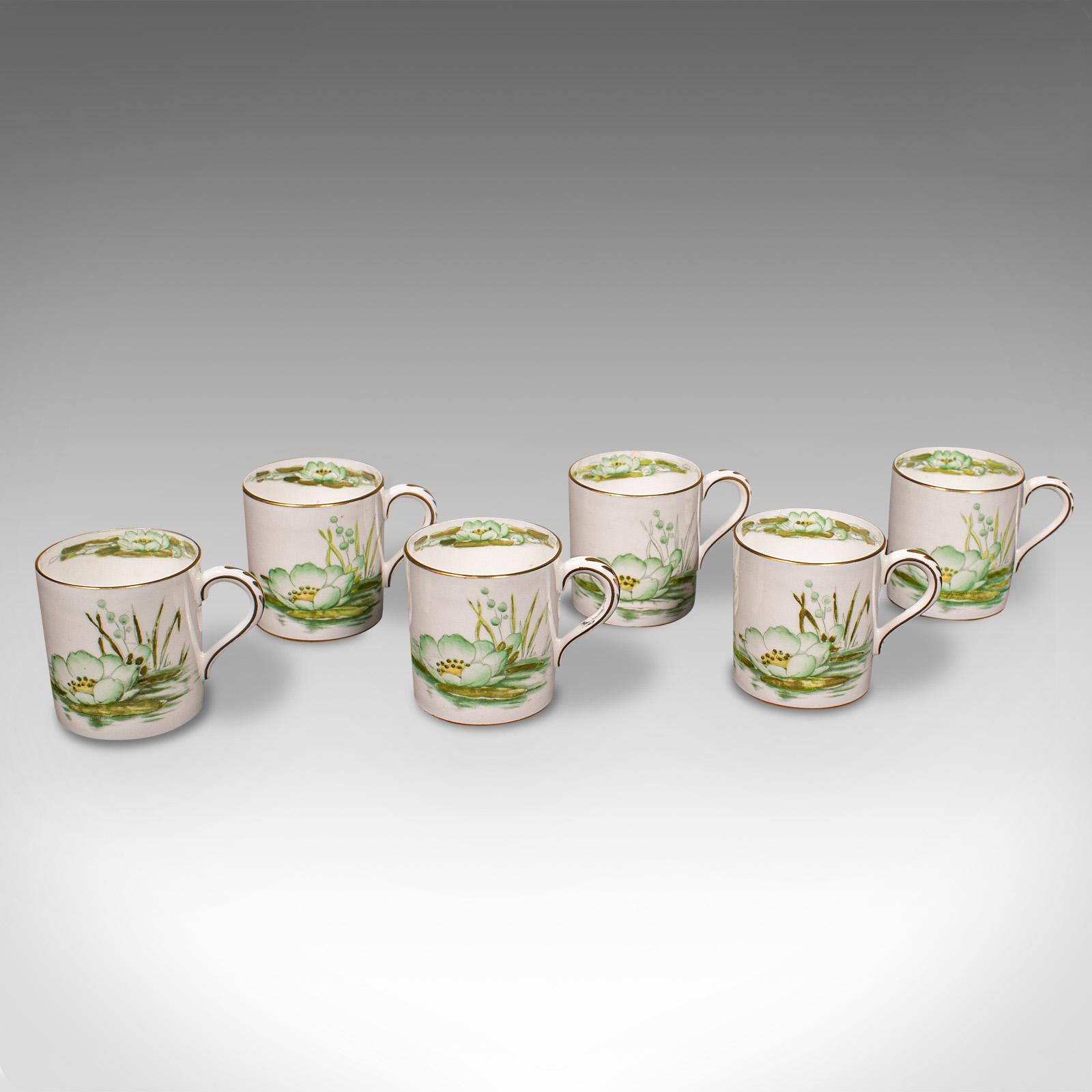 Vintage Cased Tea Set, English Ceramic, Coffee Cans, Silver Spoon, Hallmark 1932 For Sale 1