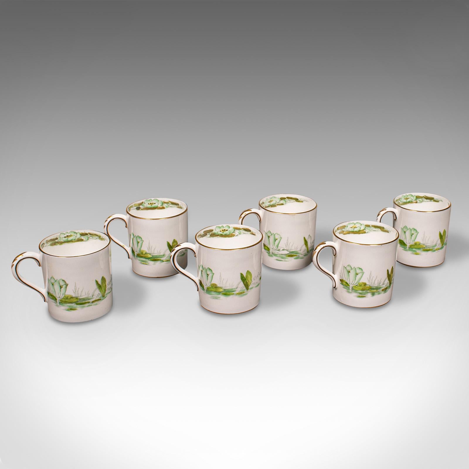 Vintage Cased Tea Set, English Ceramic, Coffee Cans, Silver Spoon, Hallmark 1932 For Sale 2