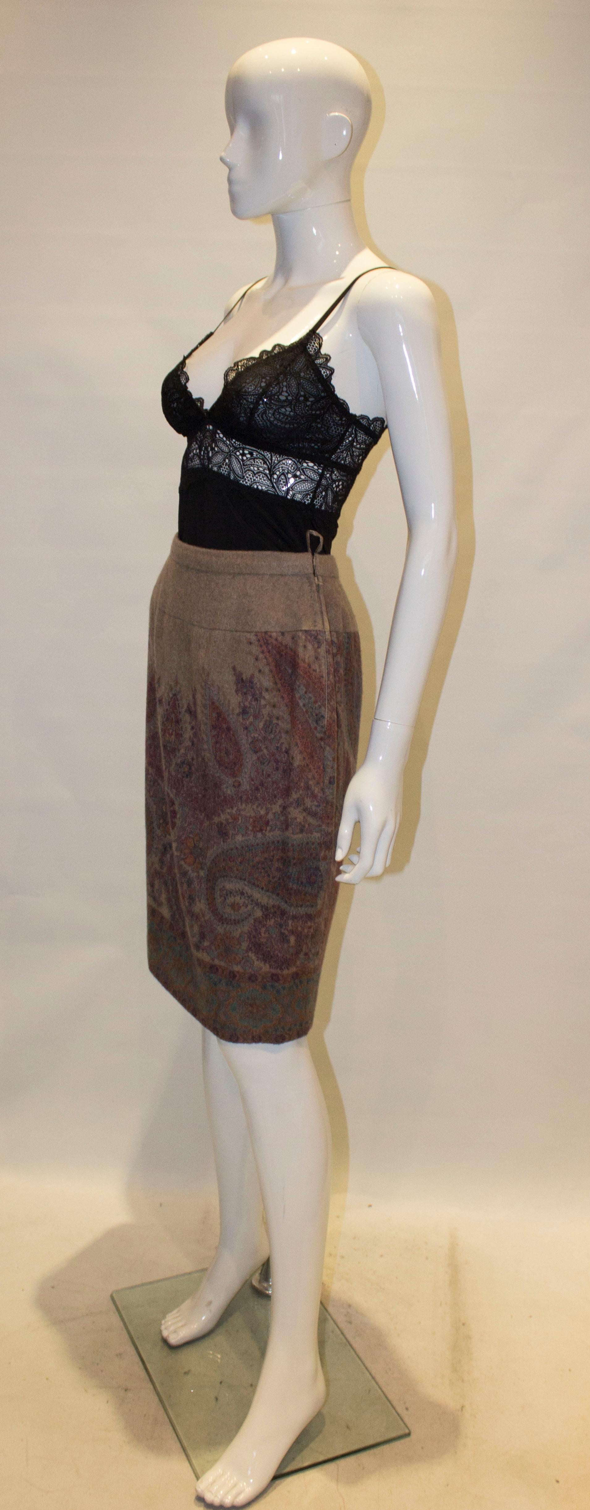 Gray Vintage Cashmere Skirt with Paisley Design For Sale